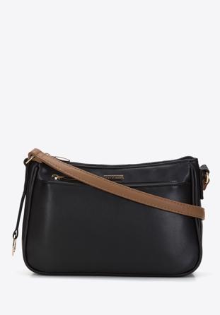 Zweifarbige Umhängetasche für Damen miit Vordertasche, schwarz-braun, 97-4Y-630-1, Bild 1