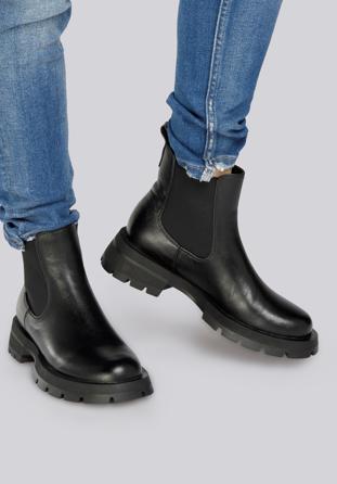 Chelsea-Boots aus Leder mit dicker Sohle, schwarz, 93-D-508-1G-37, Bild 1