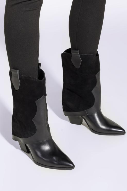 Cowboystiefel für Damen aus zwei Lederarten, schwarz, 95-D-513-1Z-37, Bild 15