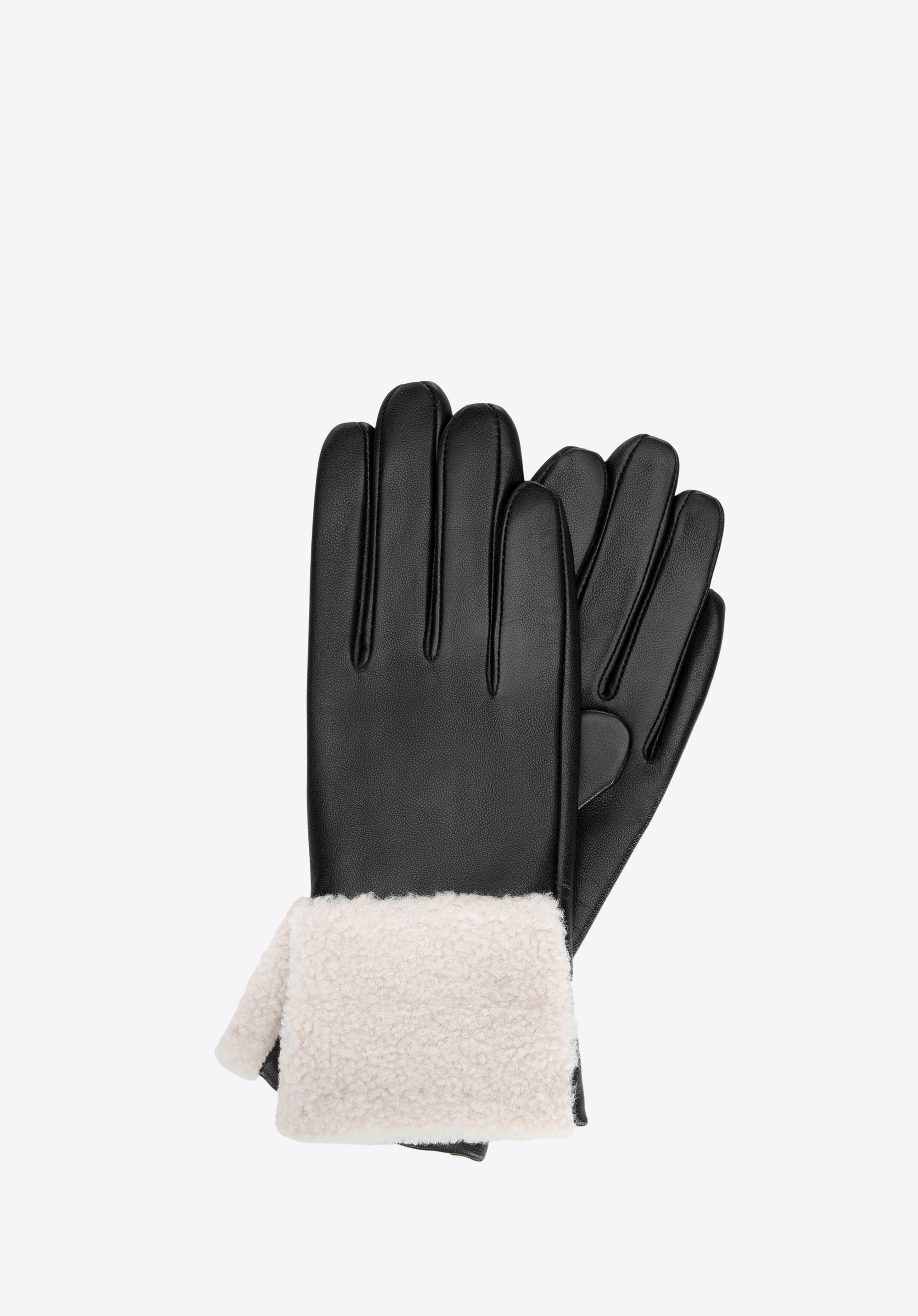 Gefütterte Damenhandschuhe mit dekorativen Bündchen, schwarz-creme, 39-6L-035-10-L, Bild 1