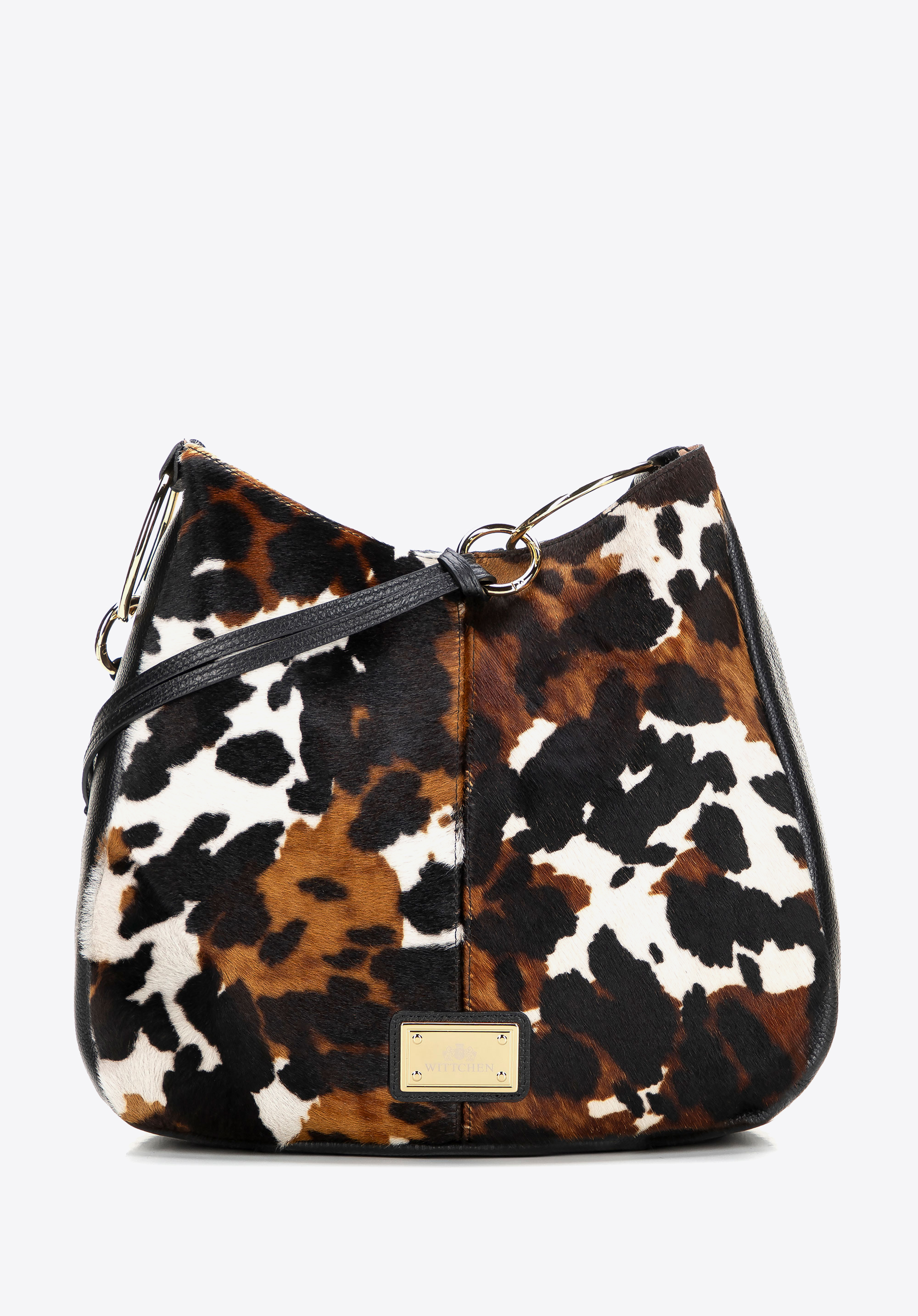 Hobo-Tasche aus Leder mit Hair-On-Finish und Animal-Print, schwarz-creme, 102-4E-005-14, Bild 1