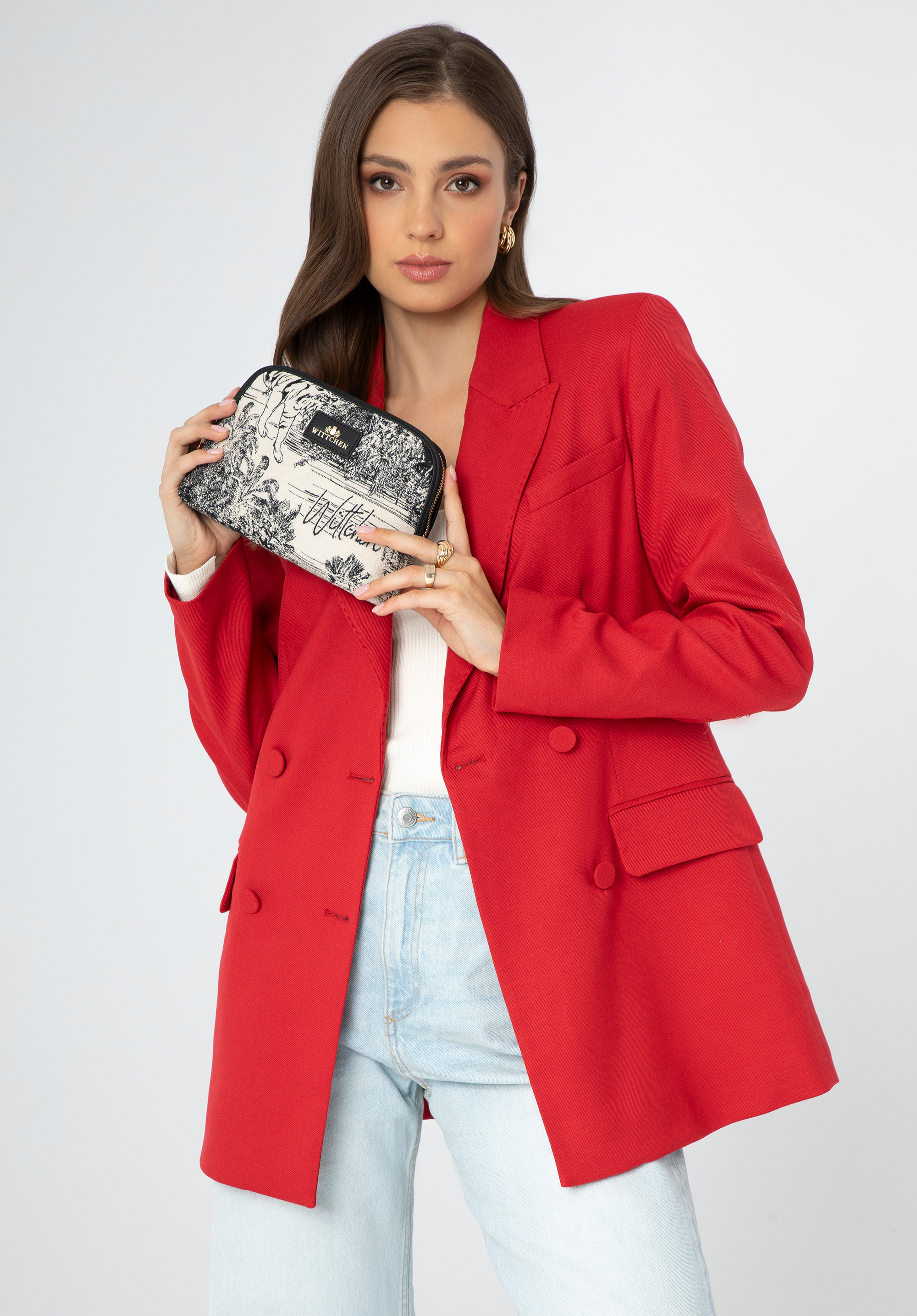 Jacquard gemusterte Kosmetiktasche für Damen, schwarz-creme, 99-4E-504-X2, Bild 1