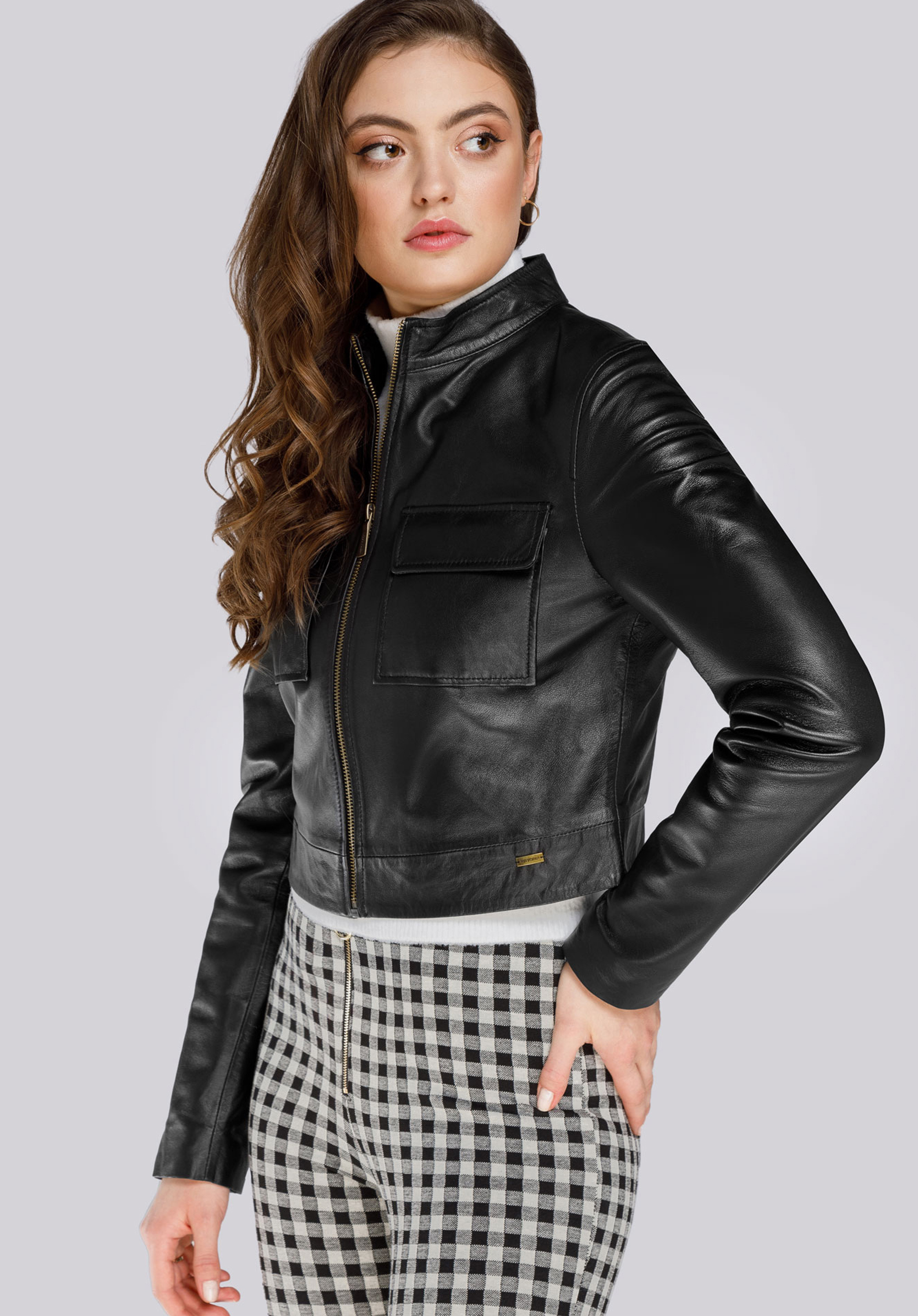 Cropped Jacke aus Leder, schwarz, 94-09-805-1-XL, Bild 1
