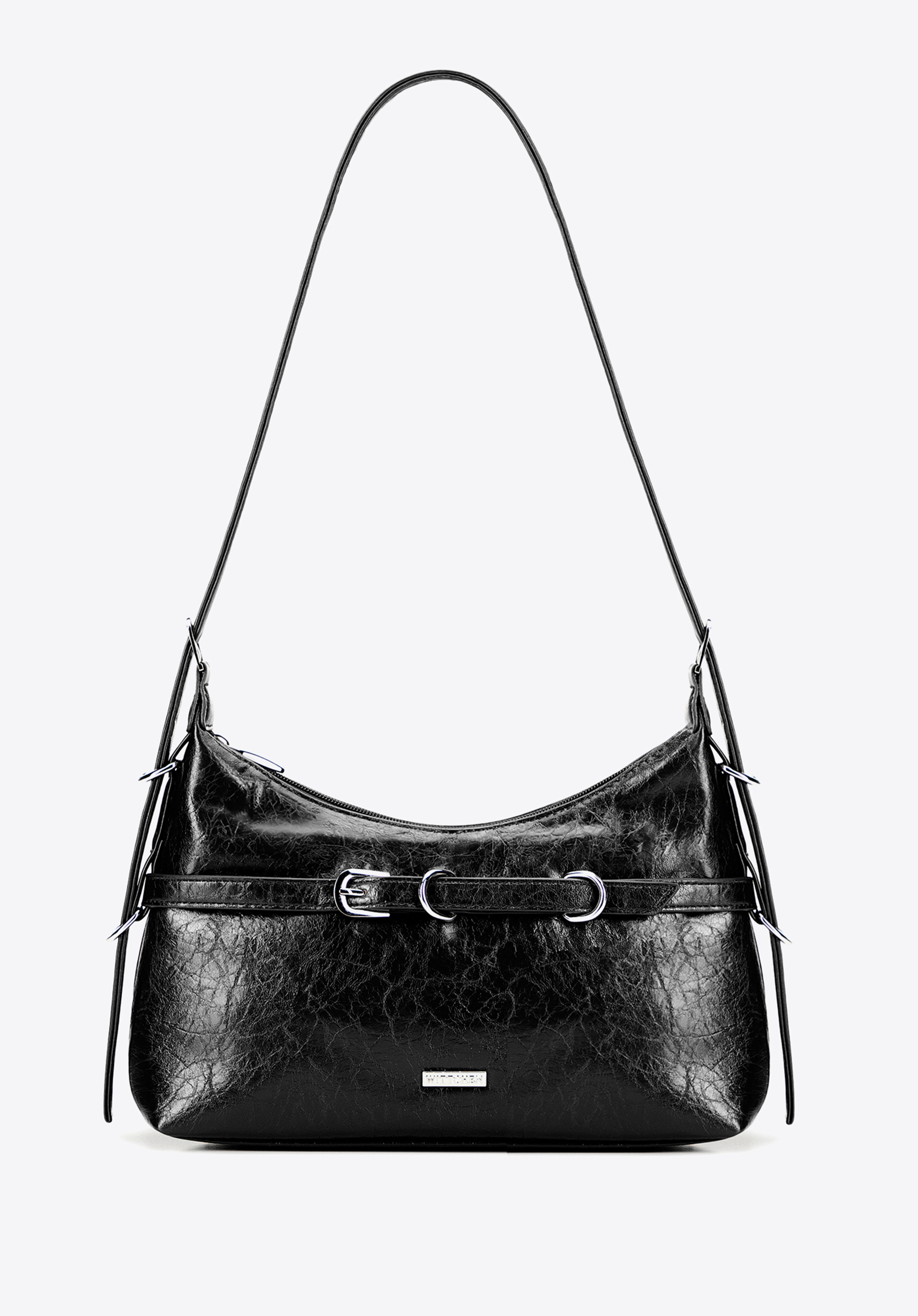 Damen-Baguette aus Öko-Leder mit verstellbarem Griff, schwarz, 101-4Y-405-1, Bild 1