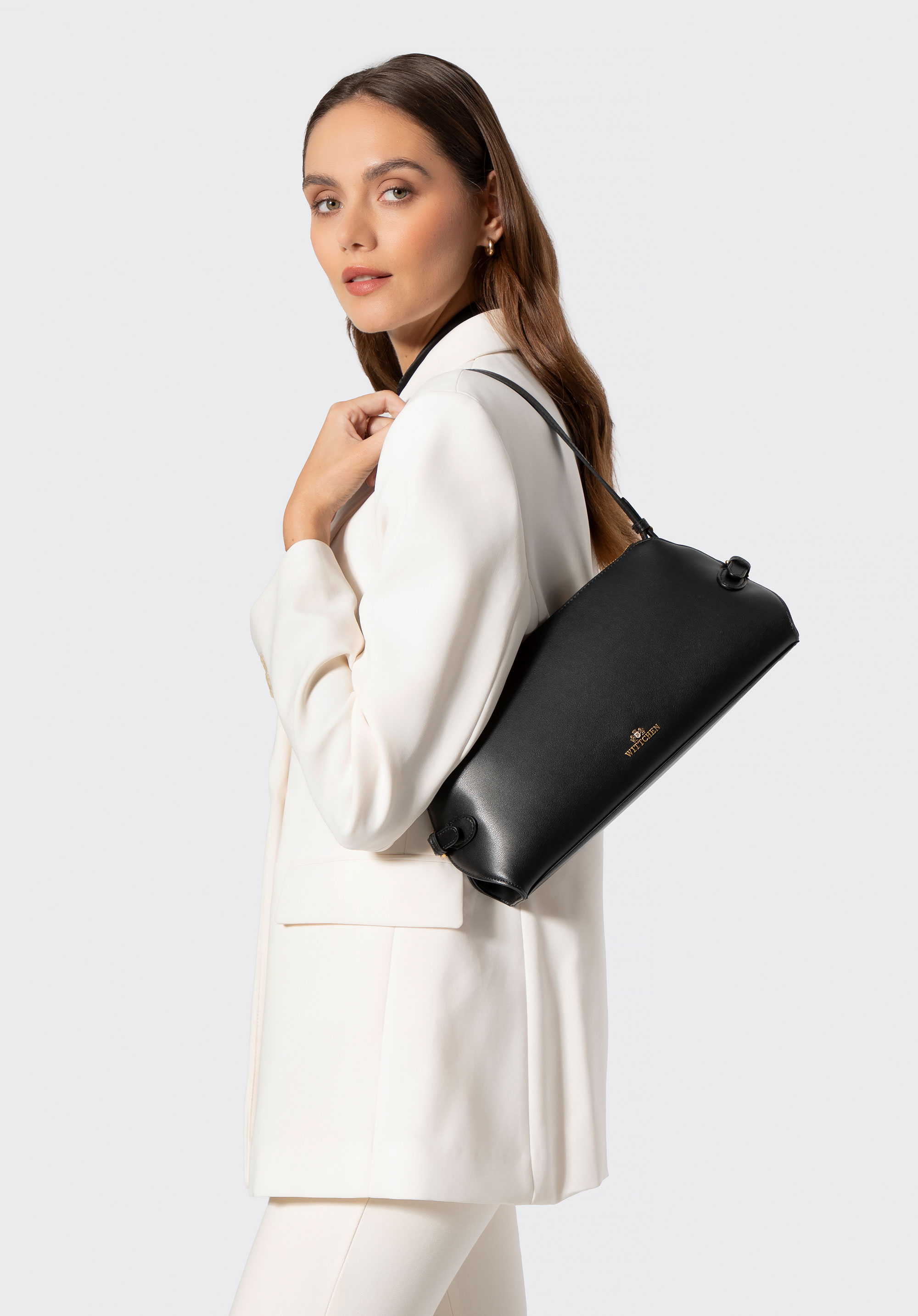 Damen-Baguette-Tasche aus Leder mit Riemen und Kette, schwarz, 103-4E-622-1, Bild 1