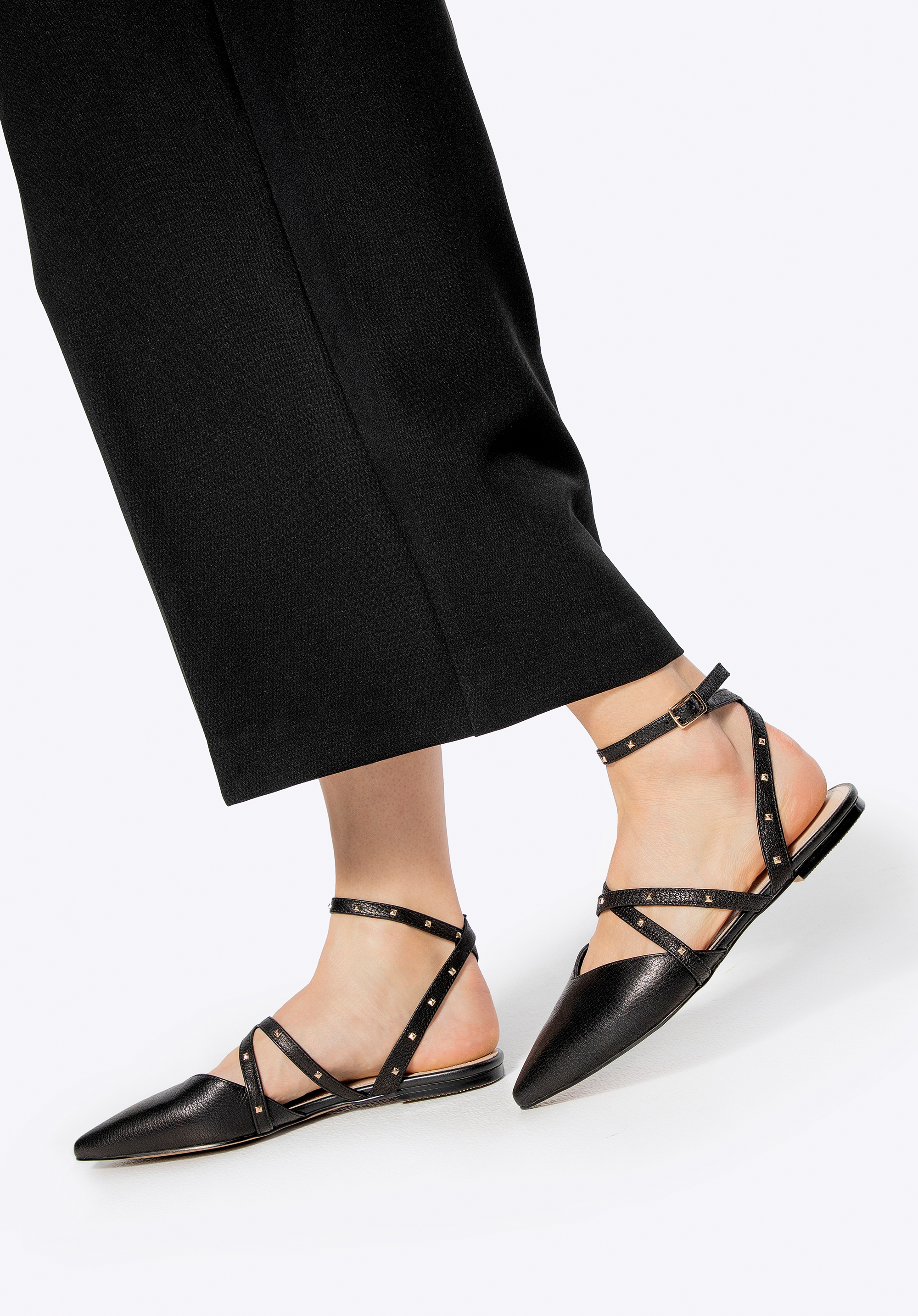 Damen-Ballerinas aus Leder mit Metallic-Akzenten, schwarz, 100-D-502-1-36, Bild 1