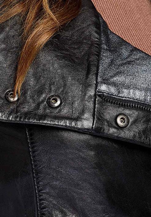 Damen -Bikerjacke aus Leder mit Kragen aus metallischem Leder, schwarz, 93-09-800-1-XL, Bild 6