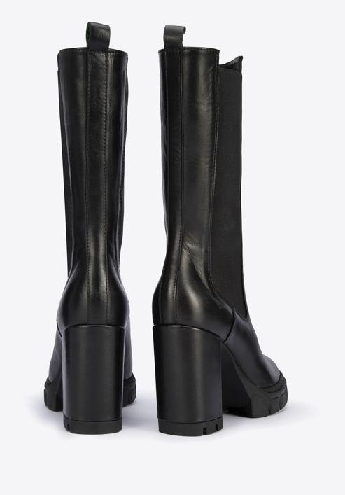 Damen-Boots aus Leder mit Blockabsatz, schwarz, 95-D-802-1-40, Bild 4