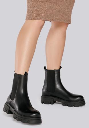 Damen-Chelsea-Boots aus Leder mit dicker Sohle, schwarz, 93-D-802-1-40, Bild 1