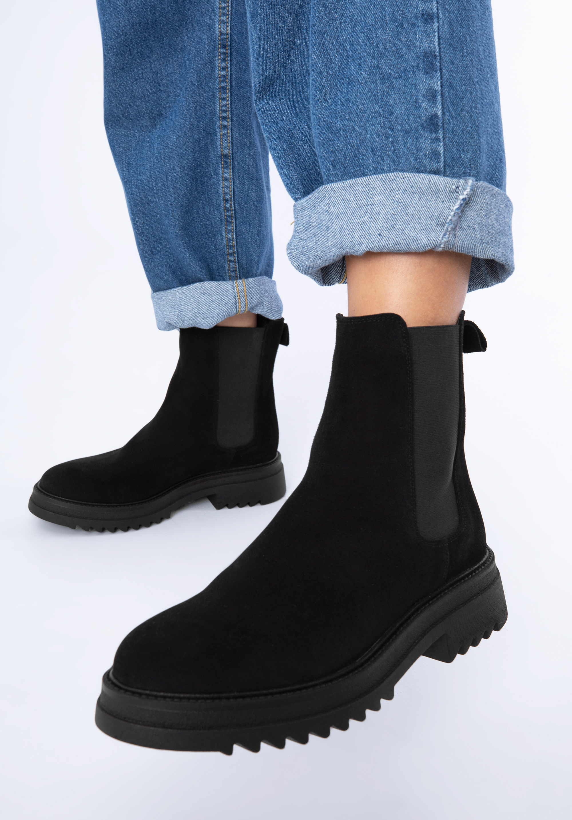 Damen-Wildlederschuhe mit dicken Sohlen, schwarz, 97-D-308-1-41, Bild 1