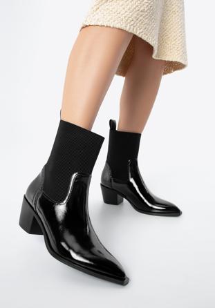Damen-Cowboystiefel aus Lackleder mit elastischem Schaft, schwarz, 97-D-510-1L-36, Bild 1