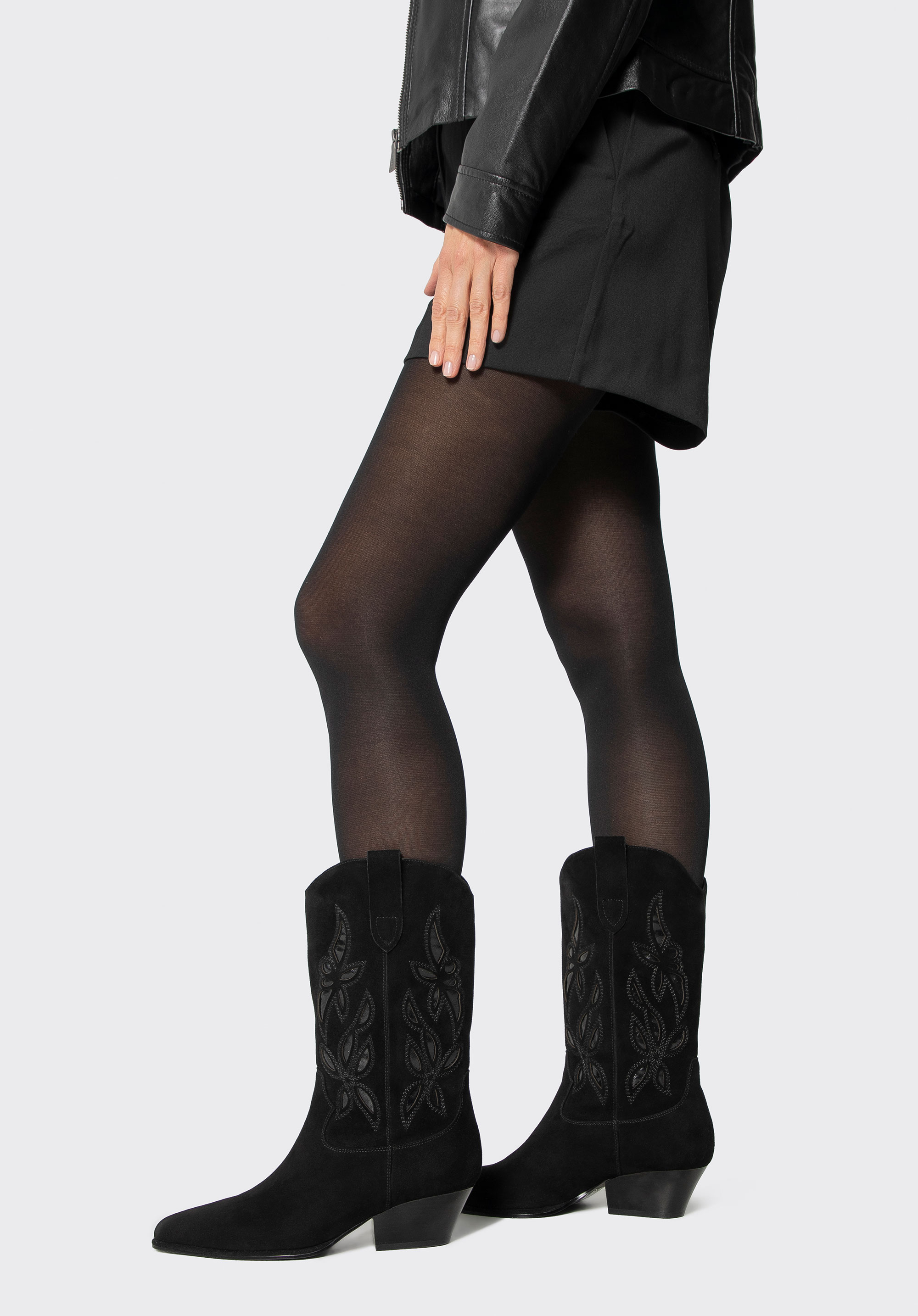 Damen Cowboystiefel aus Wildleder mit Stickerei, schwarz, 101-D-967-1-40, Bild 1