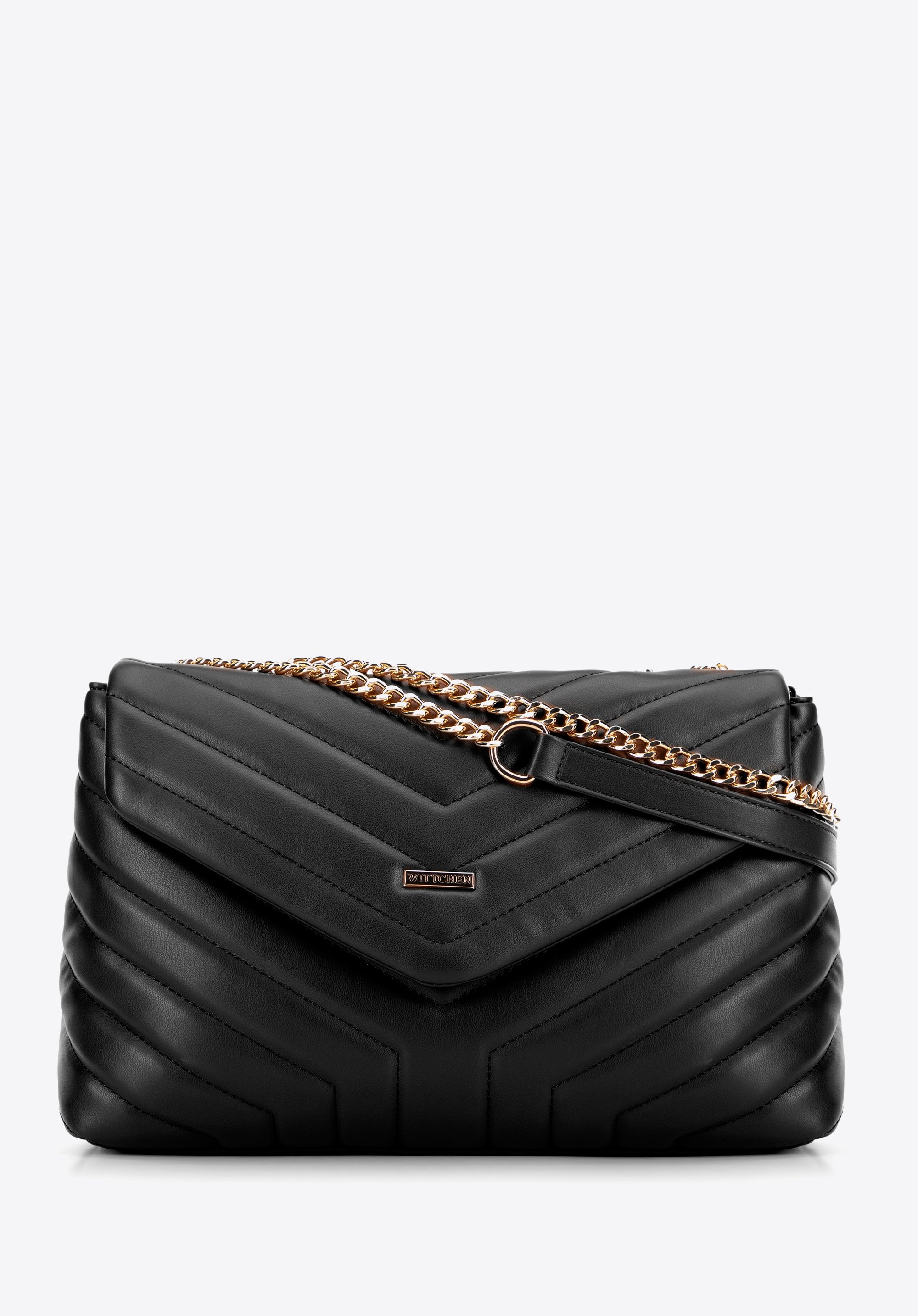 Damen Crossbody mit Kette aus Öko-Leder, schwarz, 99-4Y-514-P, Bild 1