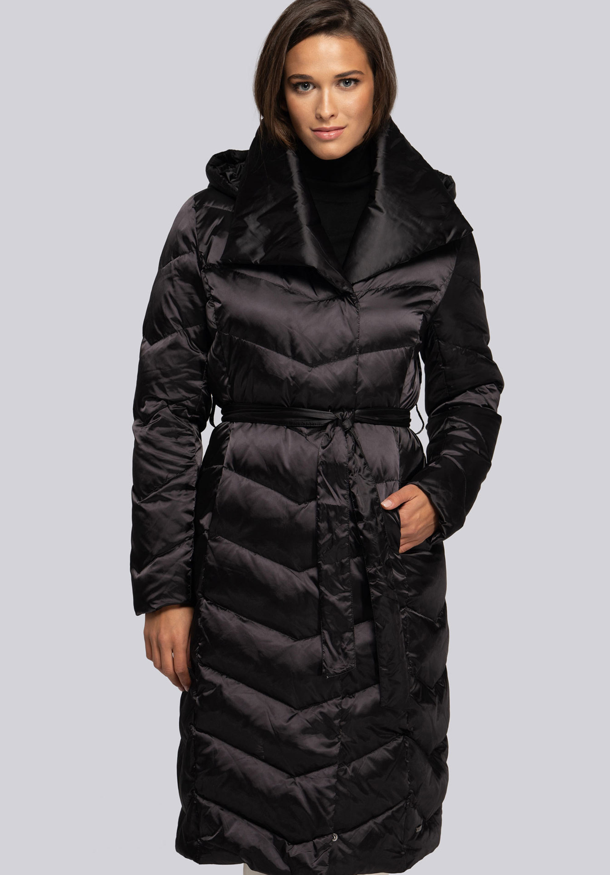 Damen Daunenmantel mit Kapuze, schwarz, 93-9D-407-1-XL, Bild 1