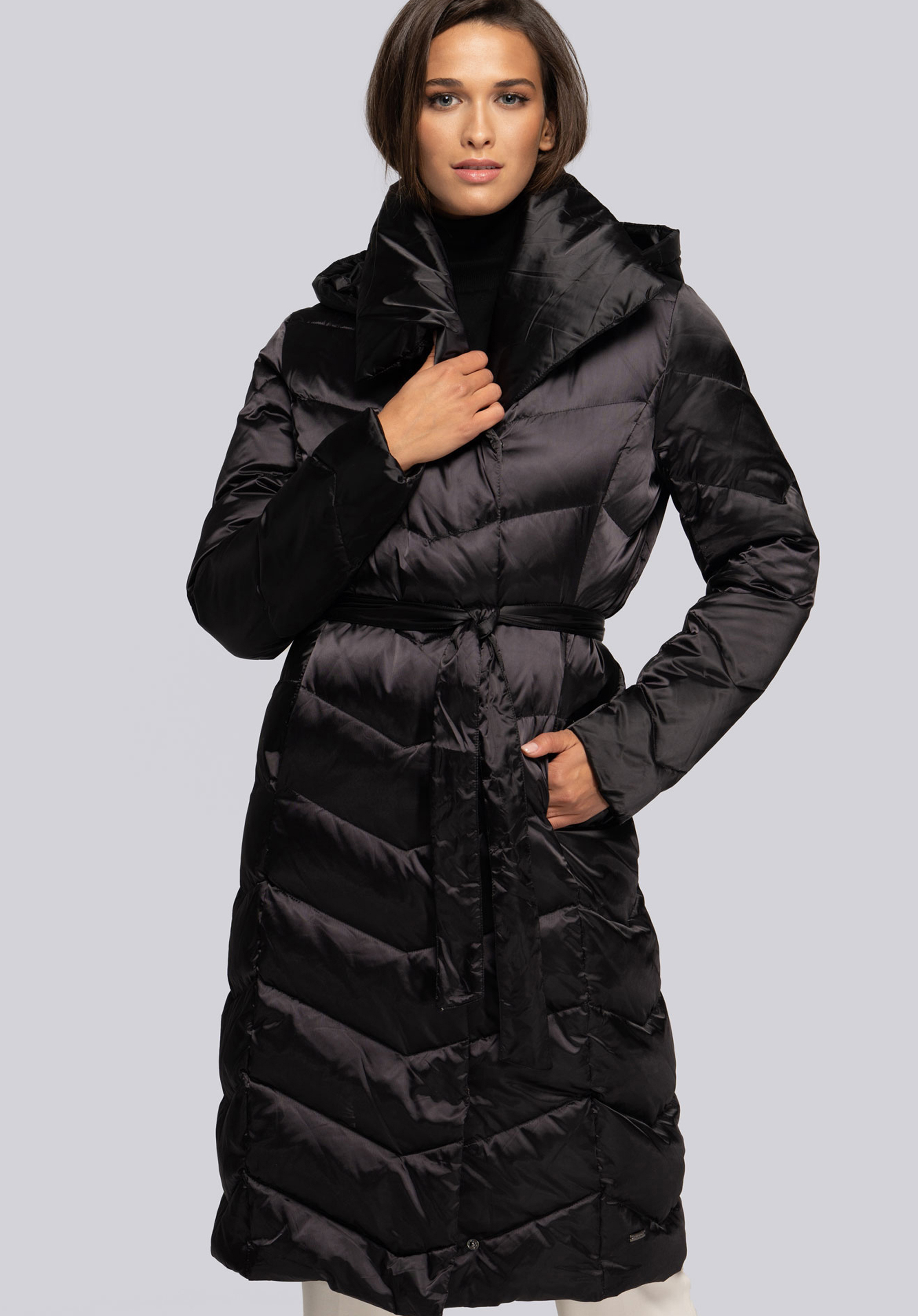 Damen Daunenmantel mit Kapuze, schwarz, 93-9D-407-1-XL, Bild 1
