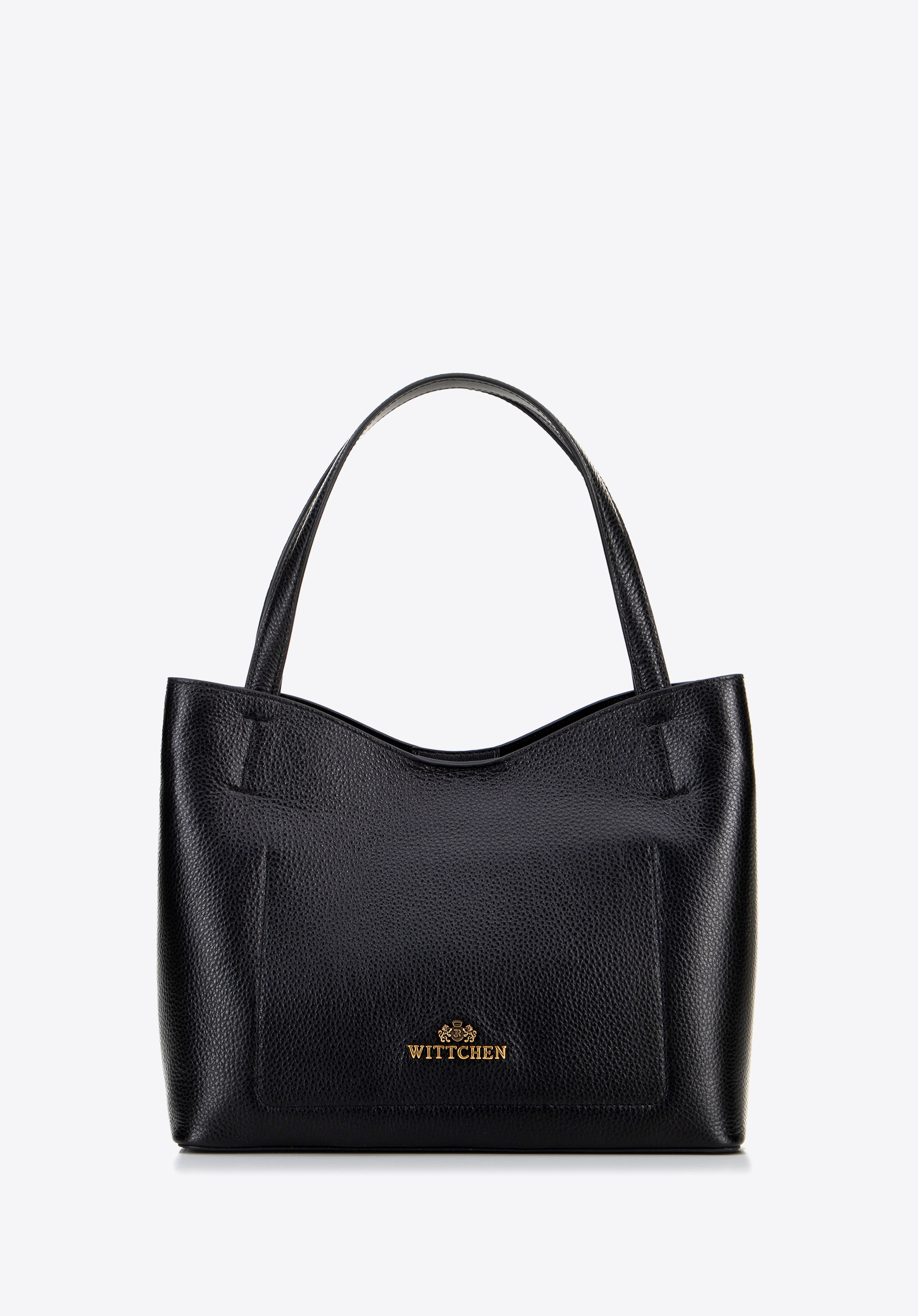 Damen-Einkaufstasche aus Leder mit Beutel, schwarz, 100-4E-219-1, Bild 1