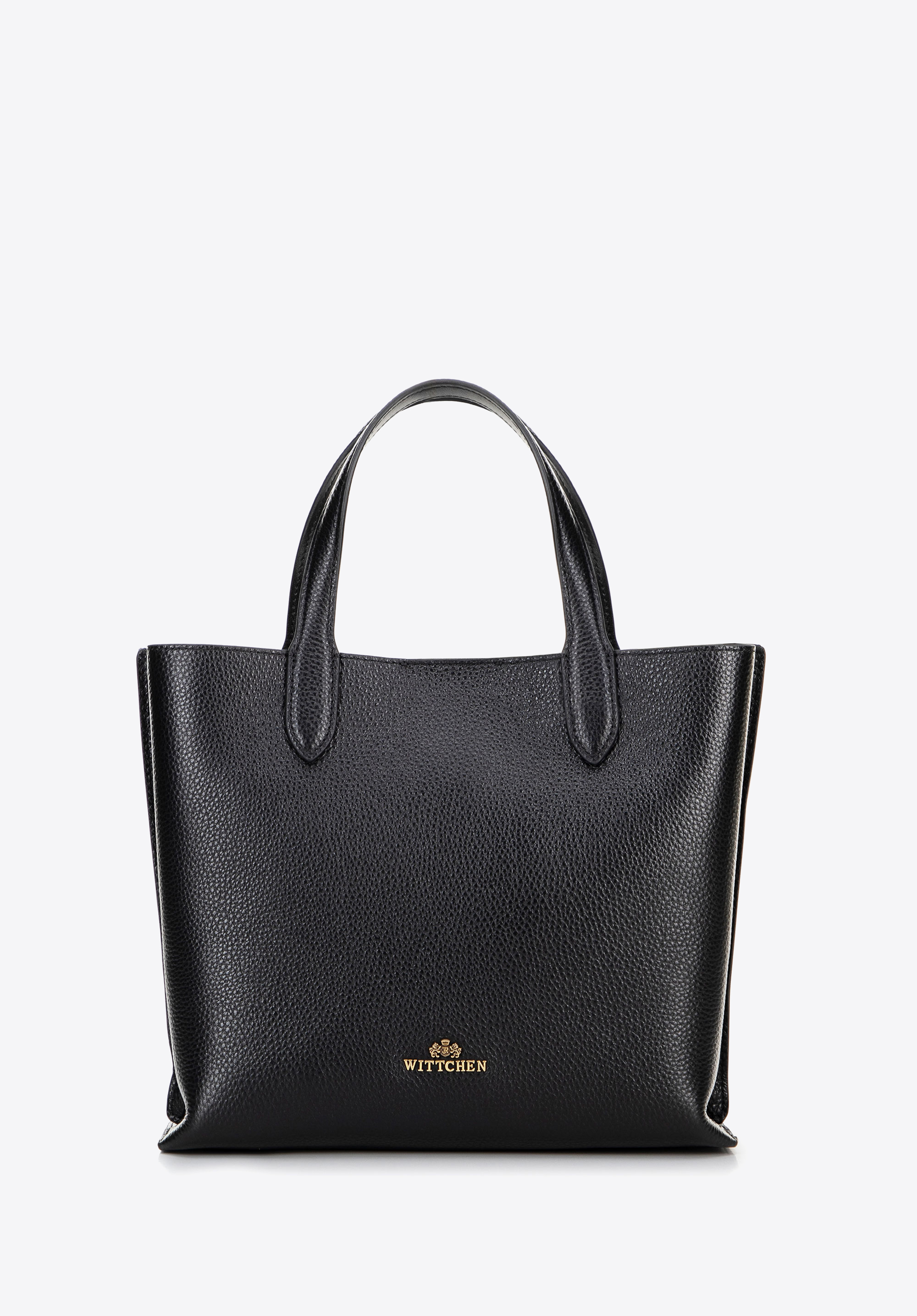 Damen-Einkaufstasche aus Leder mit drei Fächern, schwarz, 100-4E-217-1, Bild 1