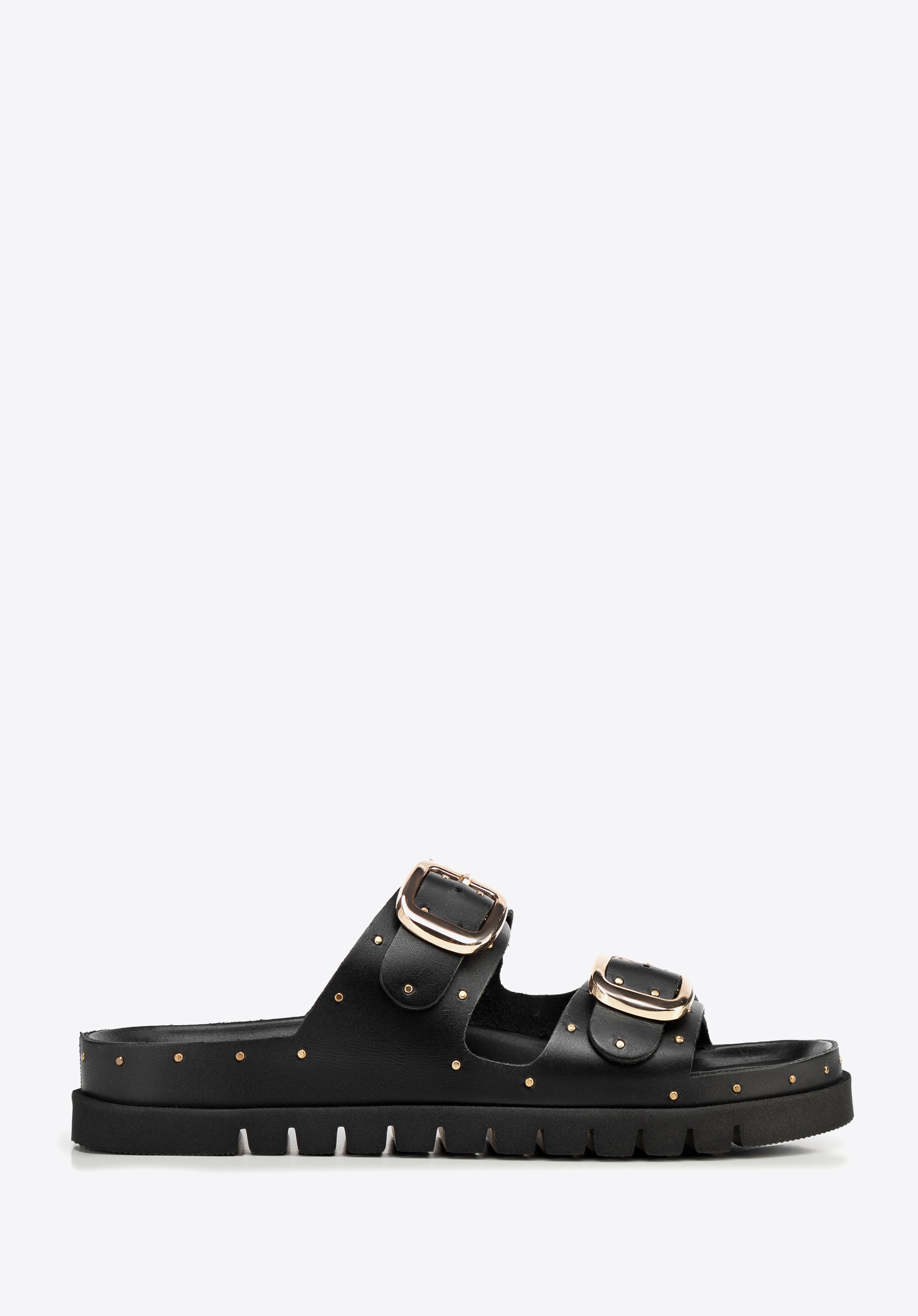 Damen-Flip-Flops aus Leder mit Nieten, schwarz, 100-D-552-1-35, Bild 1