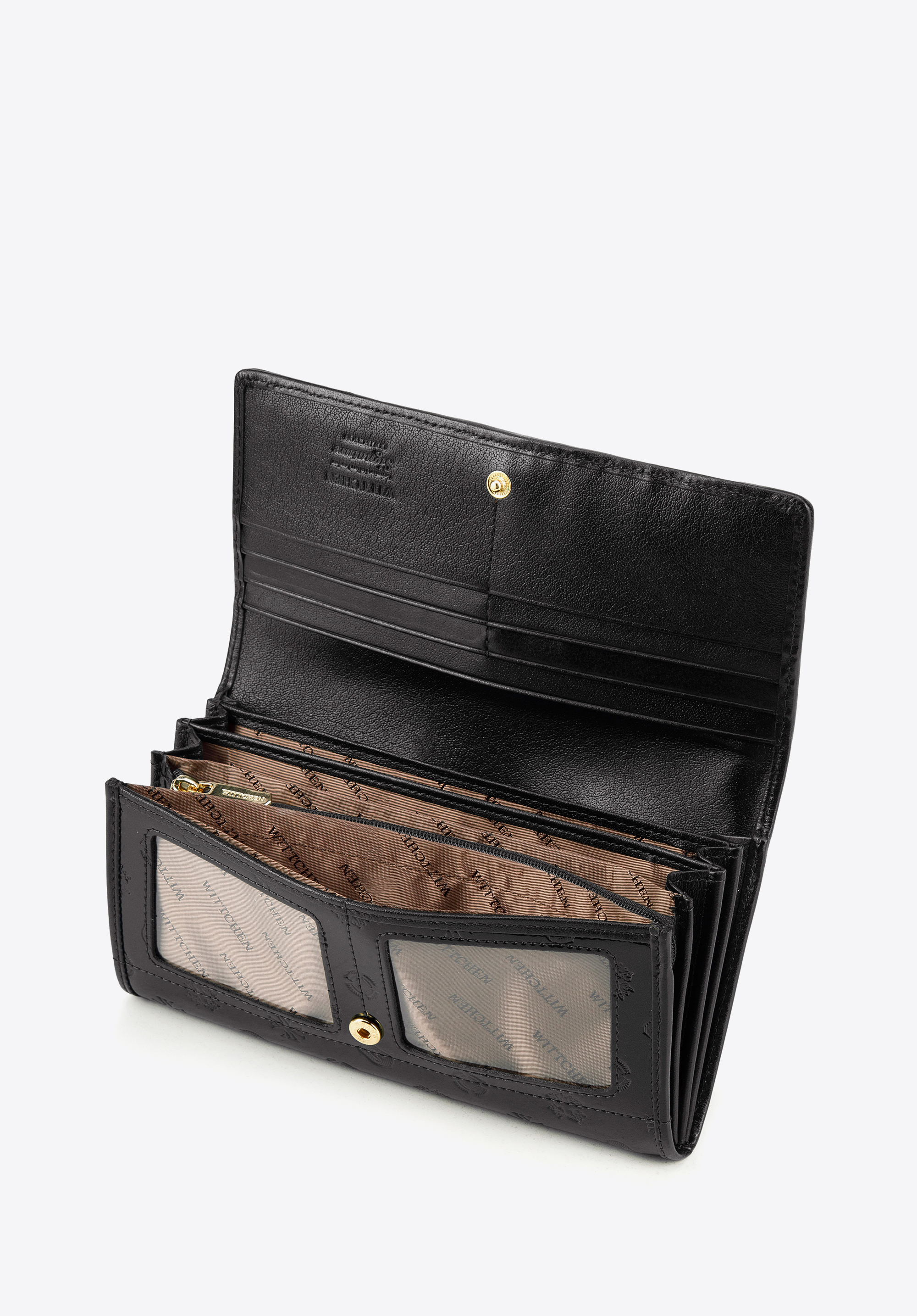 Damen-Geldbörse aus Lackleder mit Monogramm und Schleife, schwarz, 34-1-052-11, Bild 1