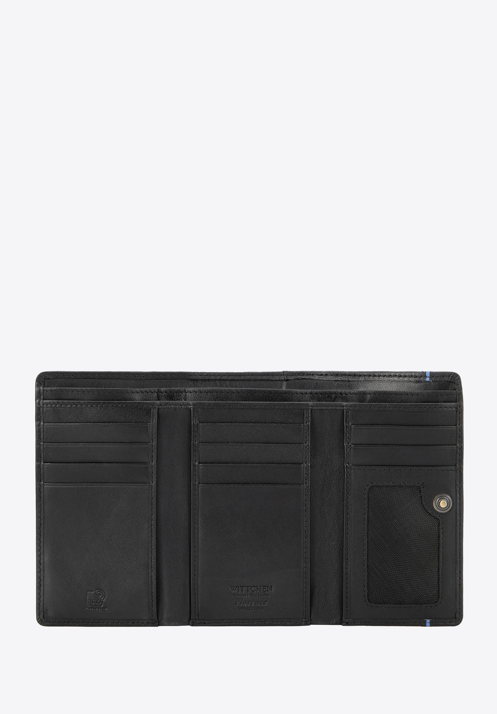 Damen-Geldbörse aus Leder mit kontrastierendem Detail, schwarz, 14-1-957-1, Bild 1