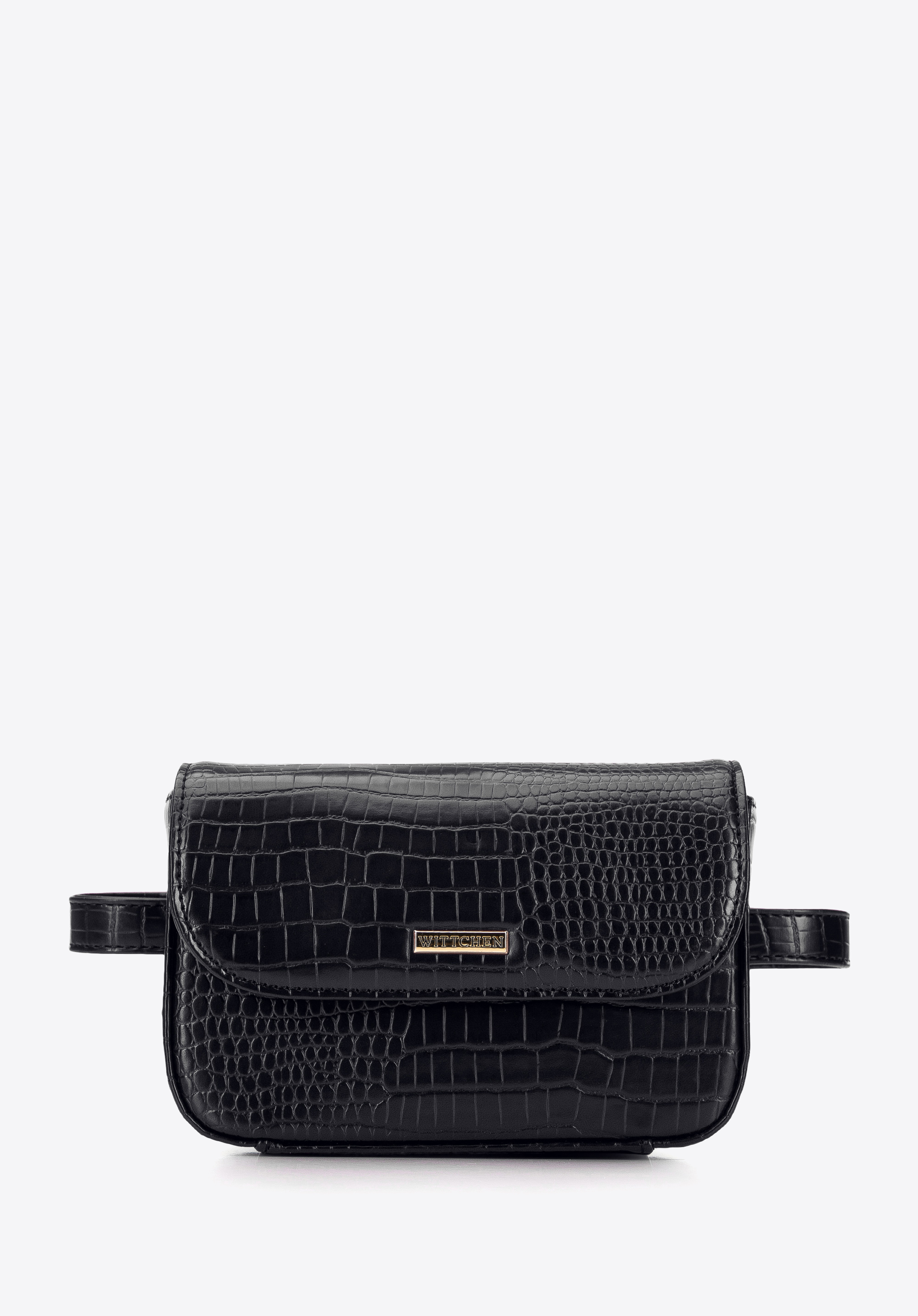 Damen-Gürteltasche aus Kunstleder mit Krokoprägung, schwarz, 95-3Y-533-1, Bild 1