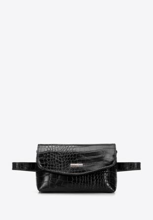 Damen-Gürteltasche aus weichem Öko-Leder mit Krokostruktur, schwarz, 96-3Y-221-1, Bild 1