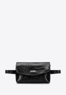 Damen-Gürteltasche aus weichem Öko-Leder mit Krokostruktur, schwarz, 96-3Y-221-3, Bild 1