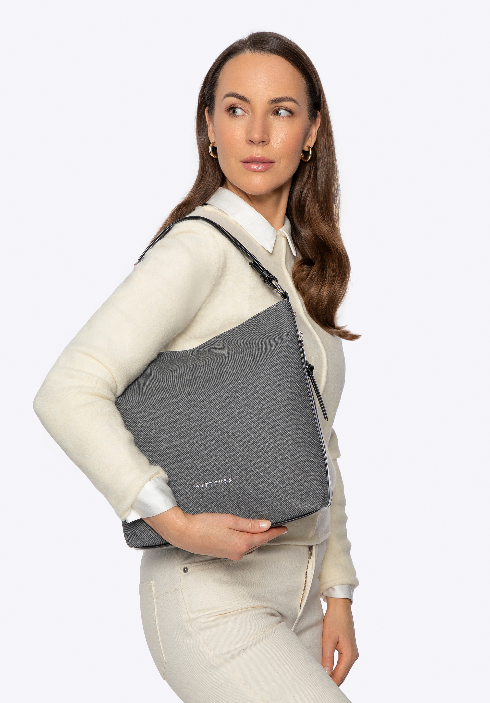 Damen-Umhängetasche mit Griff aus Kunstleder, schwarz, 101-4Y-715-1, Bild 1