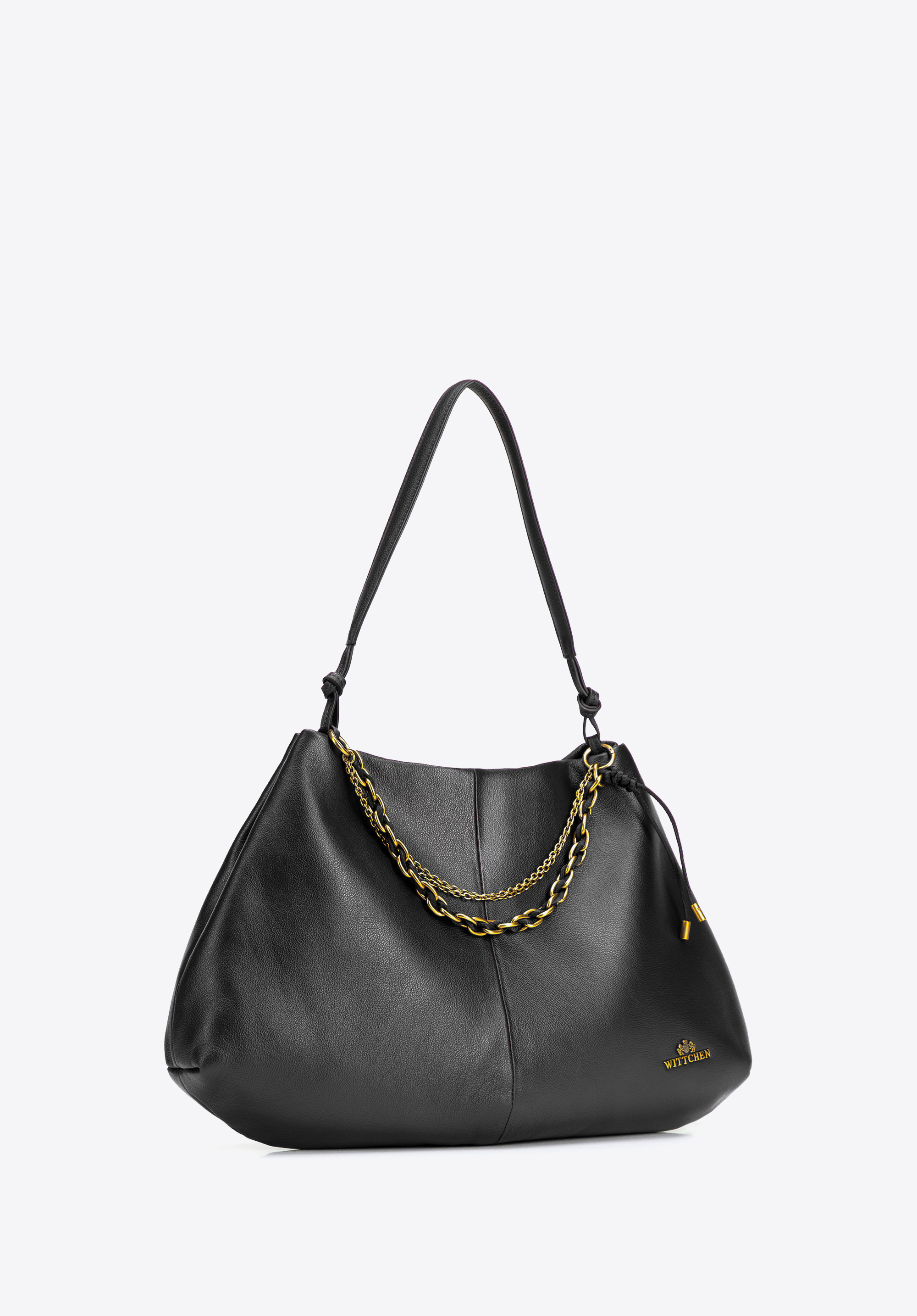 Damen-Hobo-Tasche aus Leder mit Zierketten, schwarz, 103-4E-602-1, Bild 1