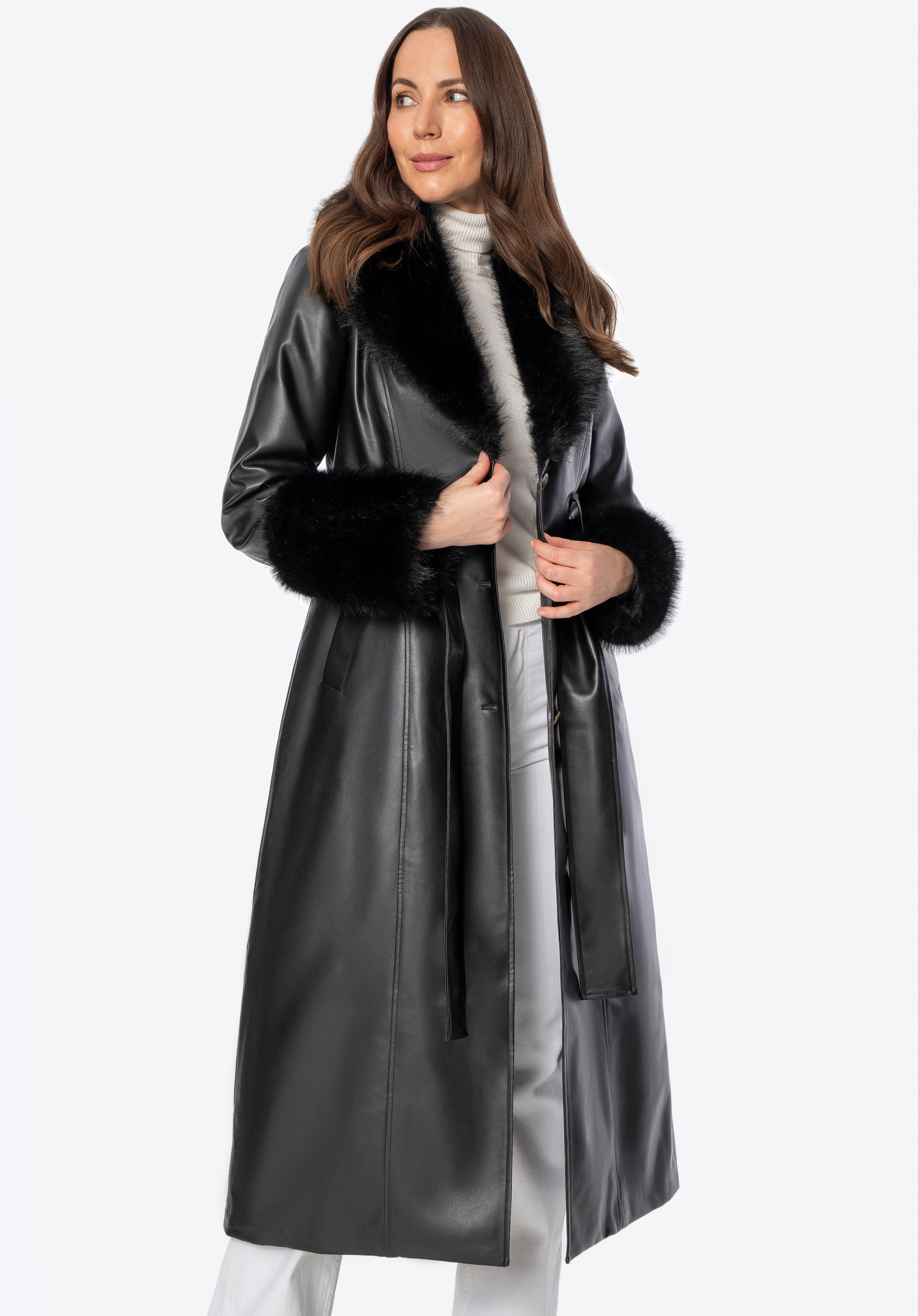 Damen Kunstledermantel mit Kunstfell, schwarz, 101-9P-200-1-S, Bild 1