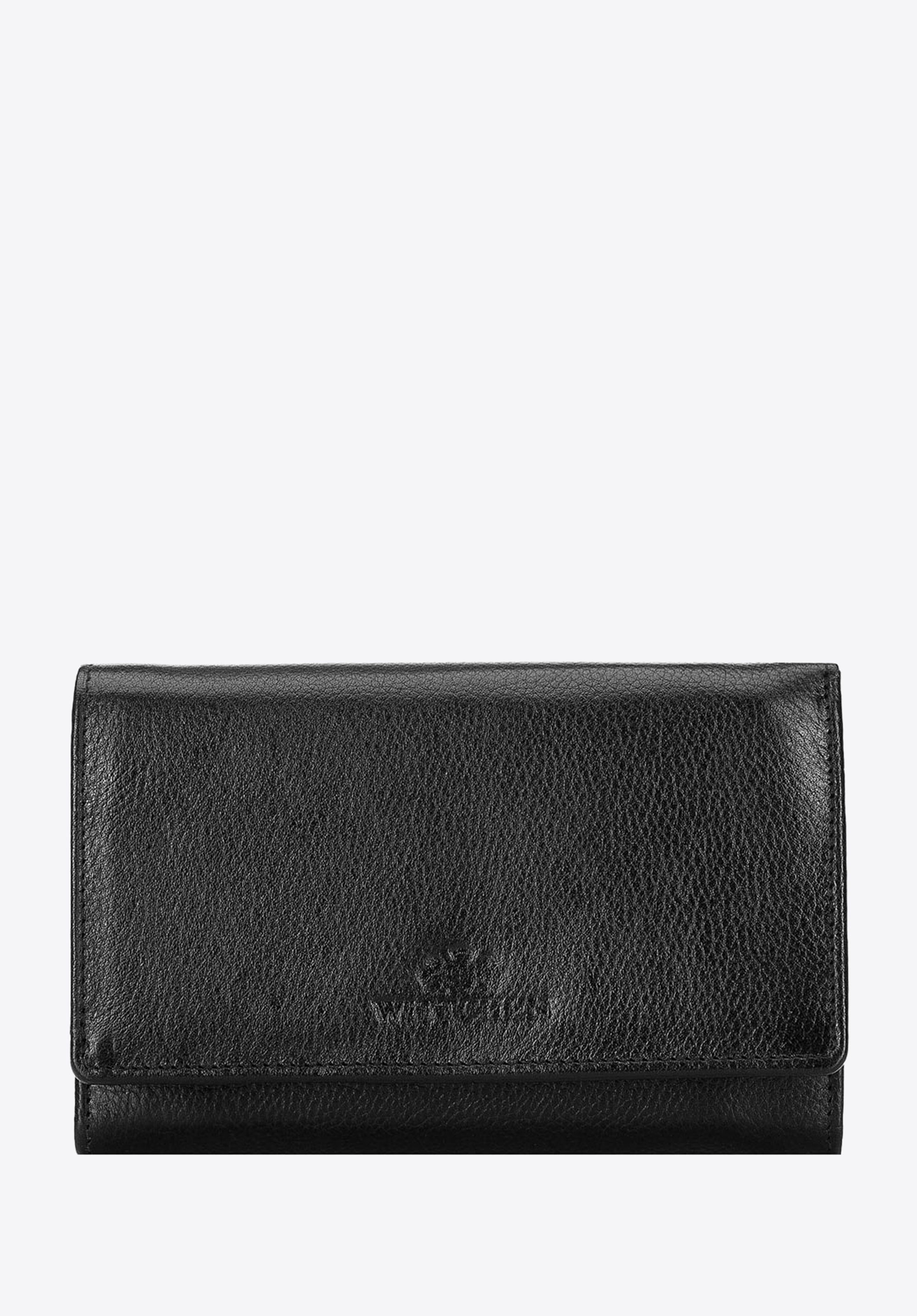 Damen-Lederbrieftasche mit einer Tasche, die mit einem Metallverschluss gesichert ist, schwarz, 21-1-081-10L, Bild 1