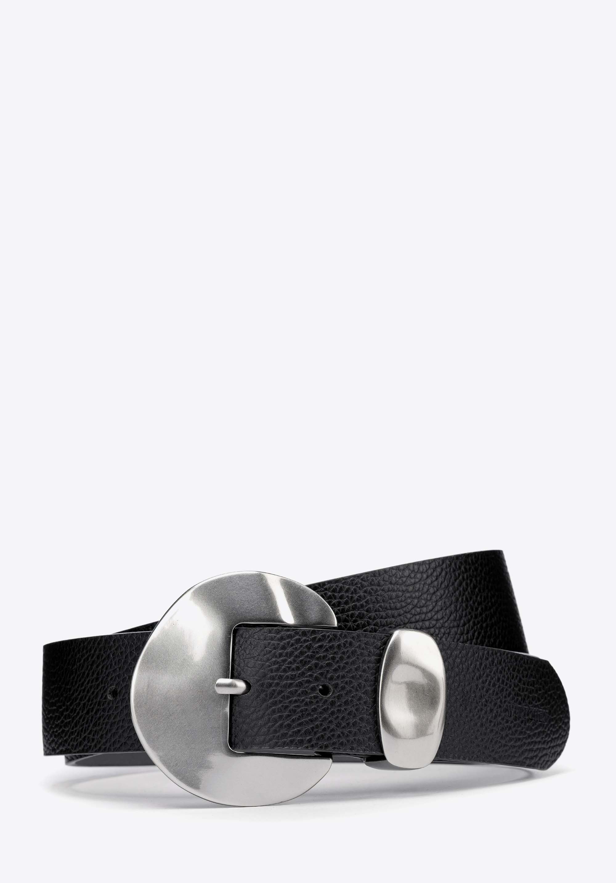 Damen-Ledergürtel mit dekorativer runder Schnalle, schwarz, 103-8D-204-1-M_L, Bild 1
