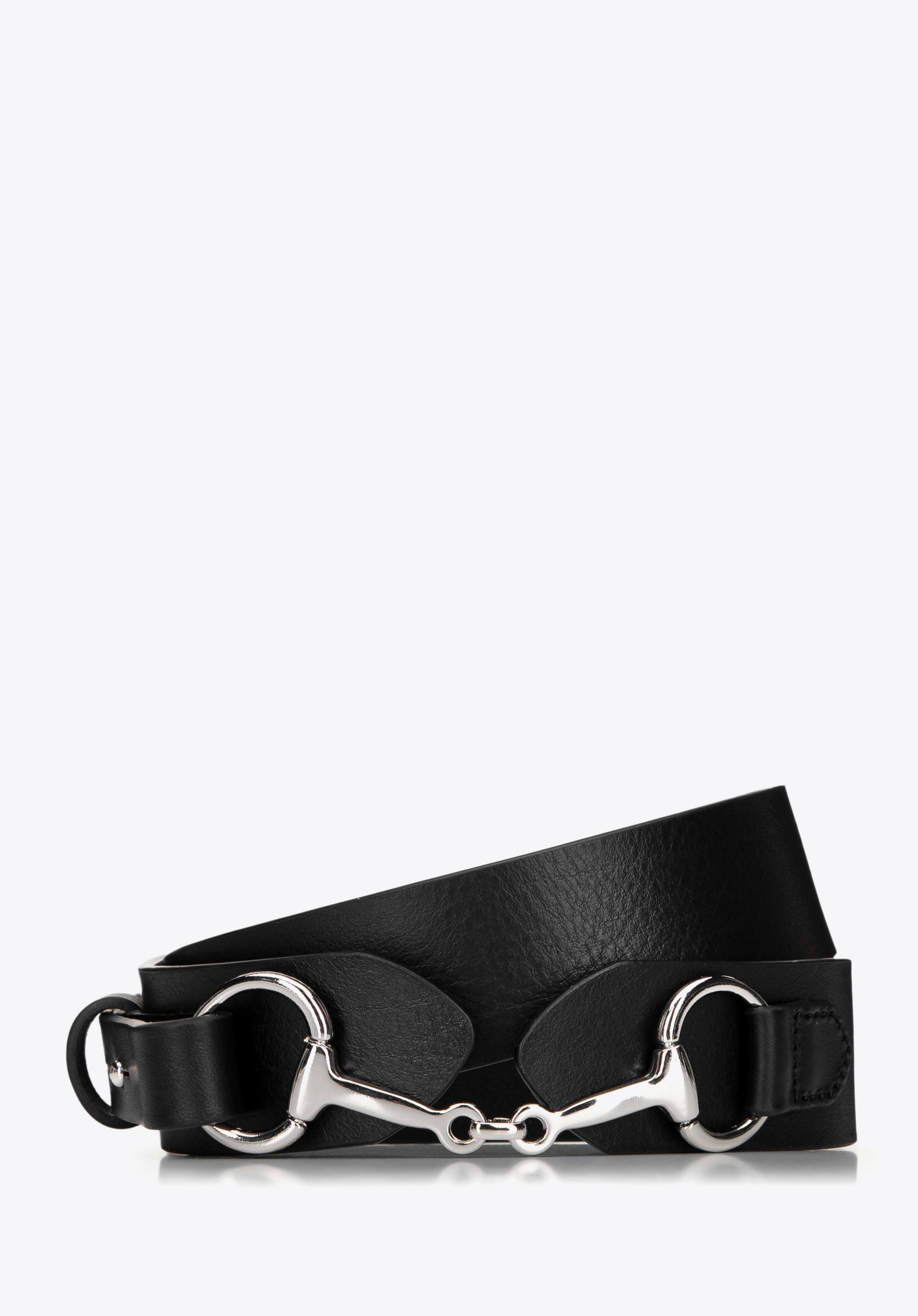 Damen Ledergürtel mit glänzendem Akzent, schwarz, 99-8D-126-1-M, Bild 1