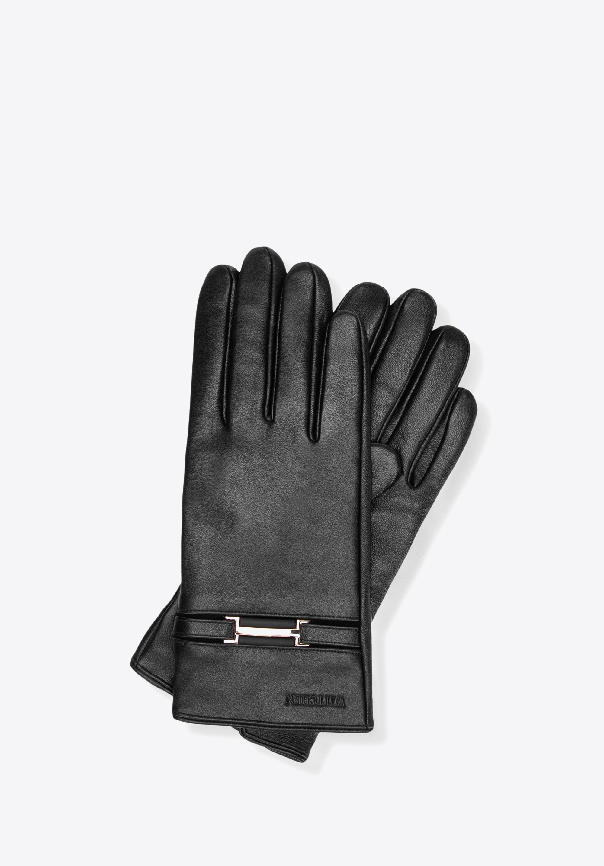 Damen-Lederhandschuhe mit dekorativem Riemendetail, schwarz, 44-6A-059-1-M, Bild 1