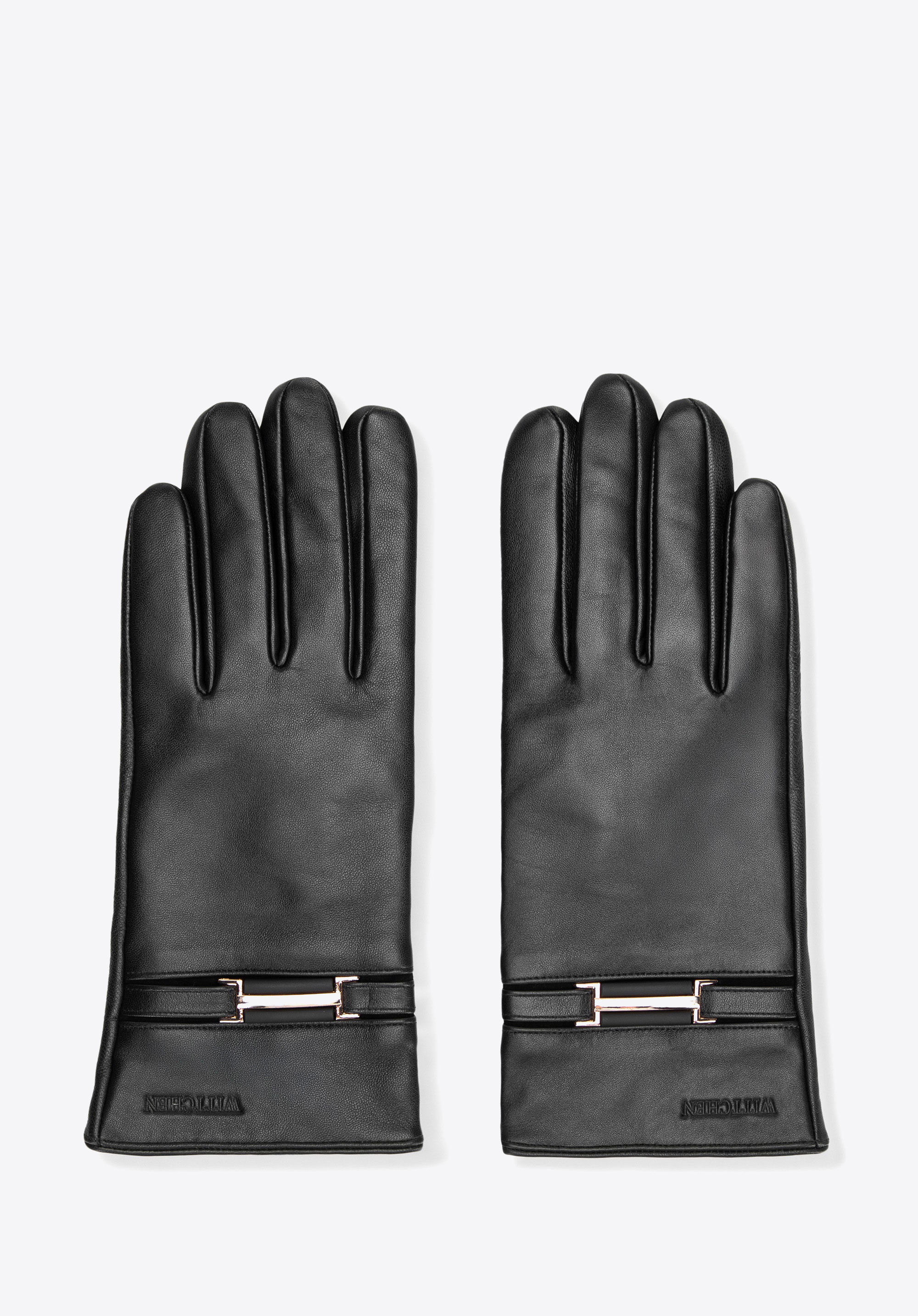 Damen-Lederhandschuhe mit dekorativem Riemendetail, schwarz, 44-6A-059-1-M, Bild 1