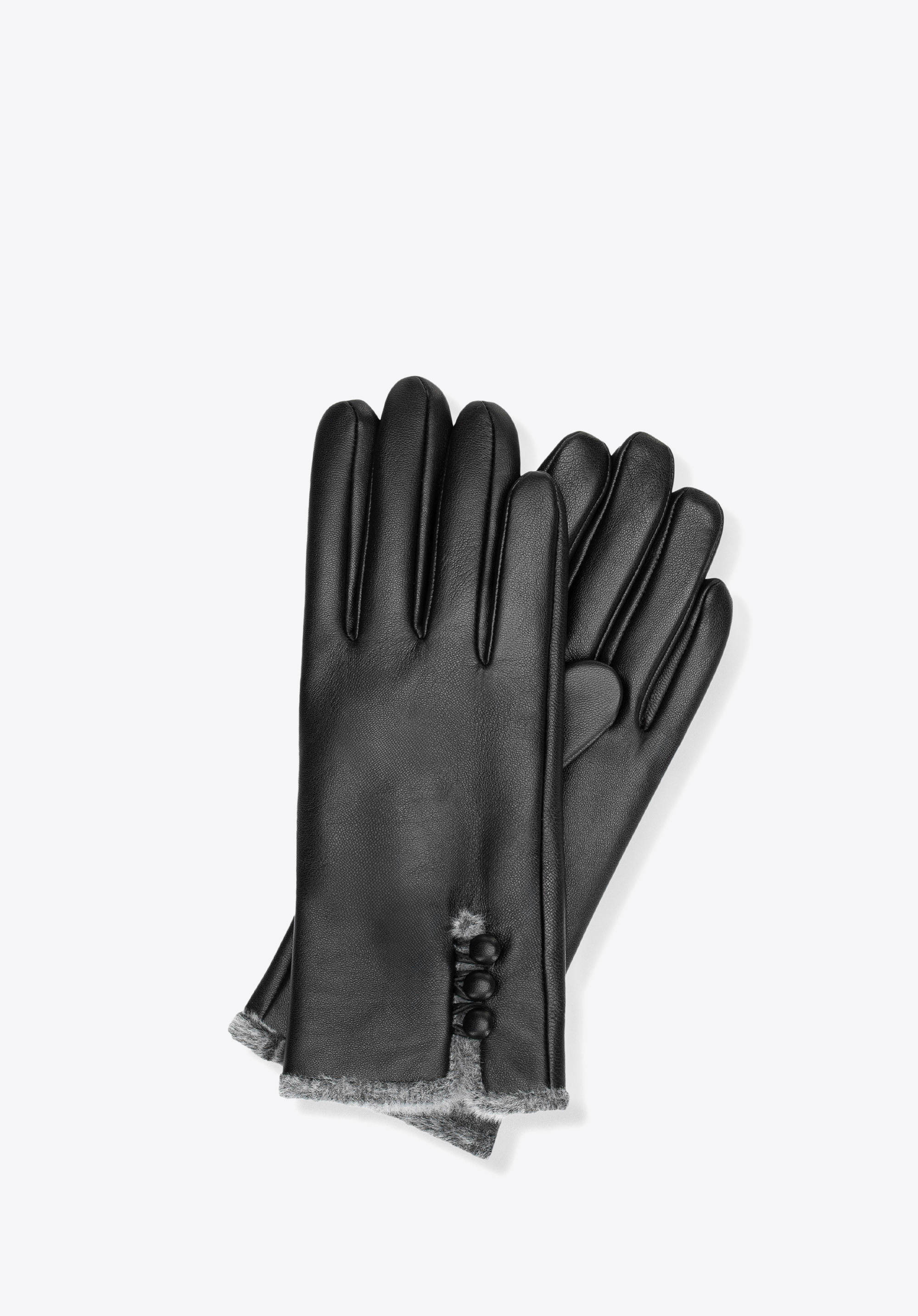 Damen-Lederhandschuhe mit Kunstfell-Detail, schwarz, 39-6A-055-1-S, Bild 1