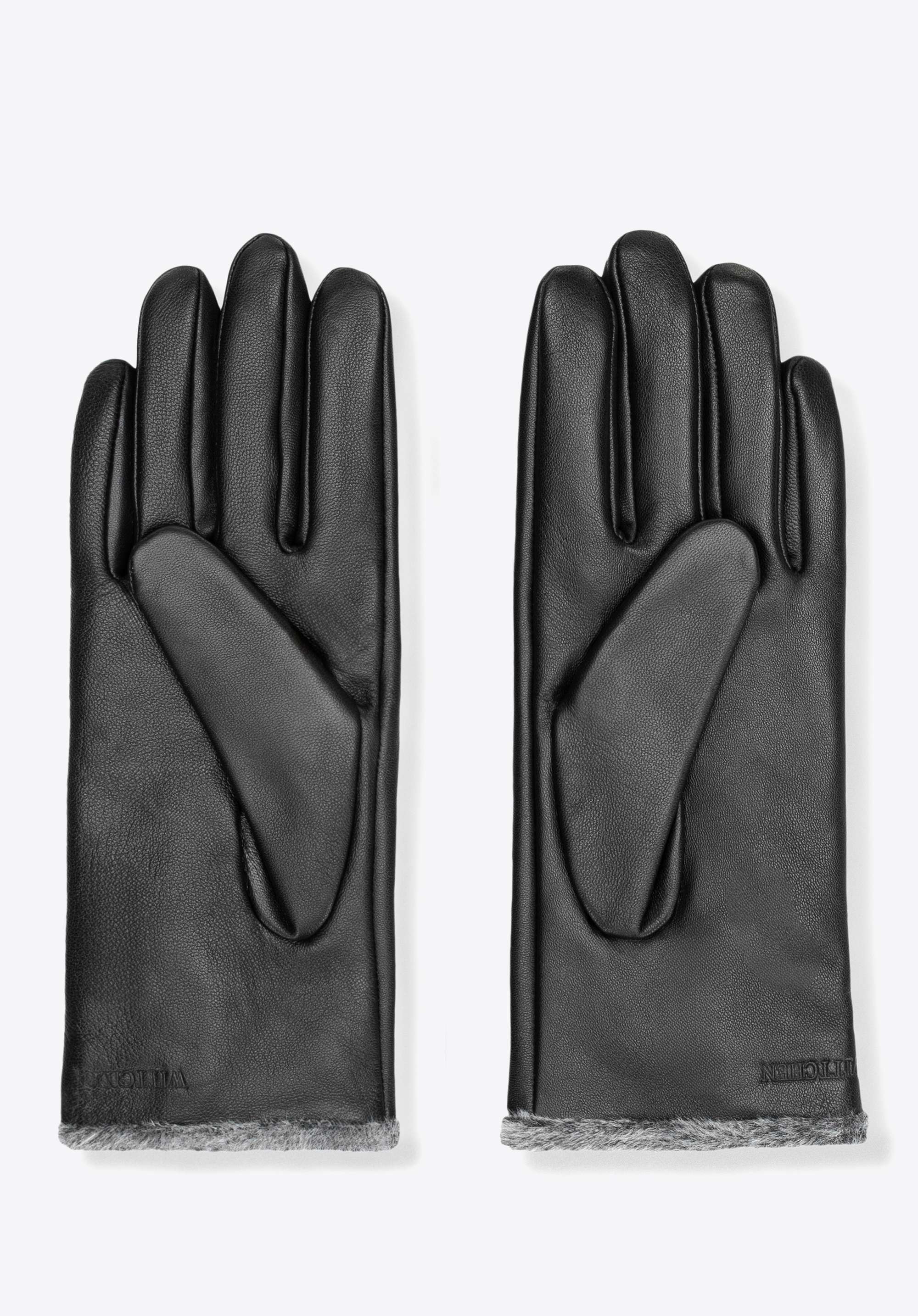 Damen-Lederhandschuhe mit Kunstfell-Detail, schwarz, 39-6A-055-1-S, Bild 1