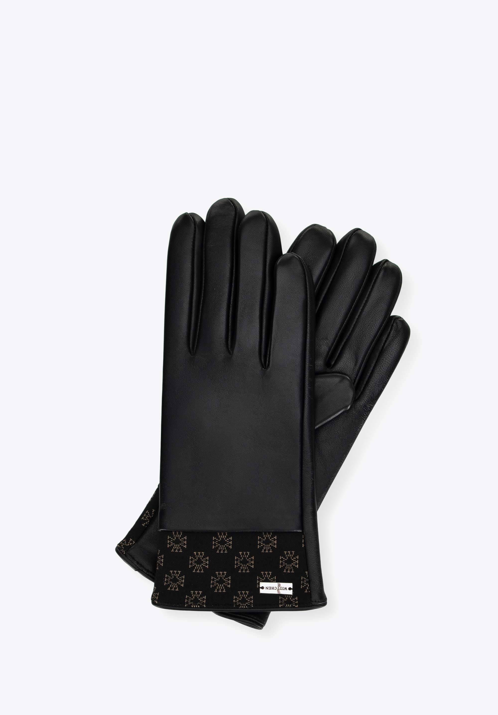 Damen-Lederhandschuhe mit Monogrammbesatz, schwarz, 39-6A-023-1-L, Bild 1