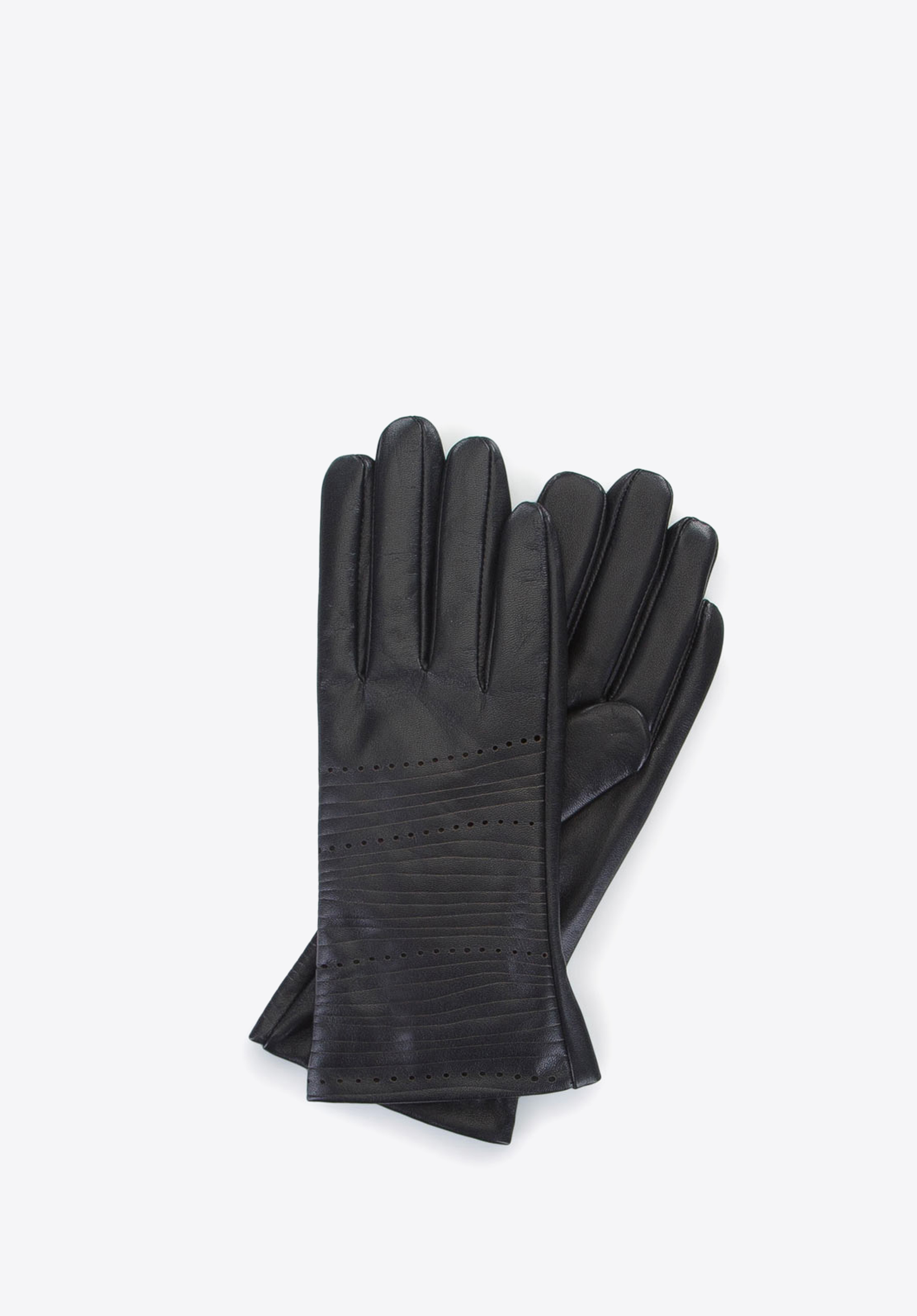 Damen-Lederhandschuhe mit Prägung, schwarz, 39-6-652-1-V, Bild 1