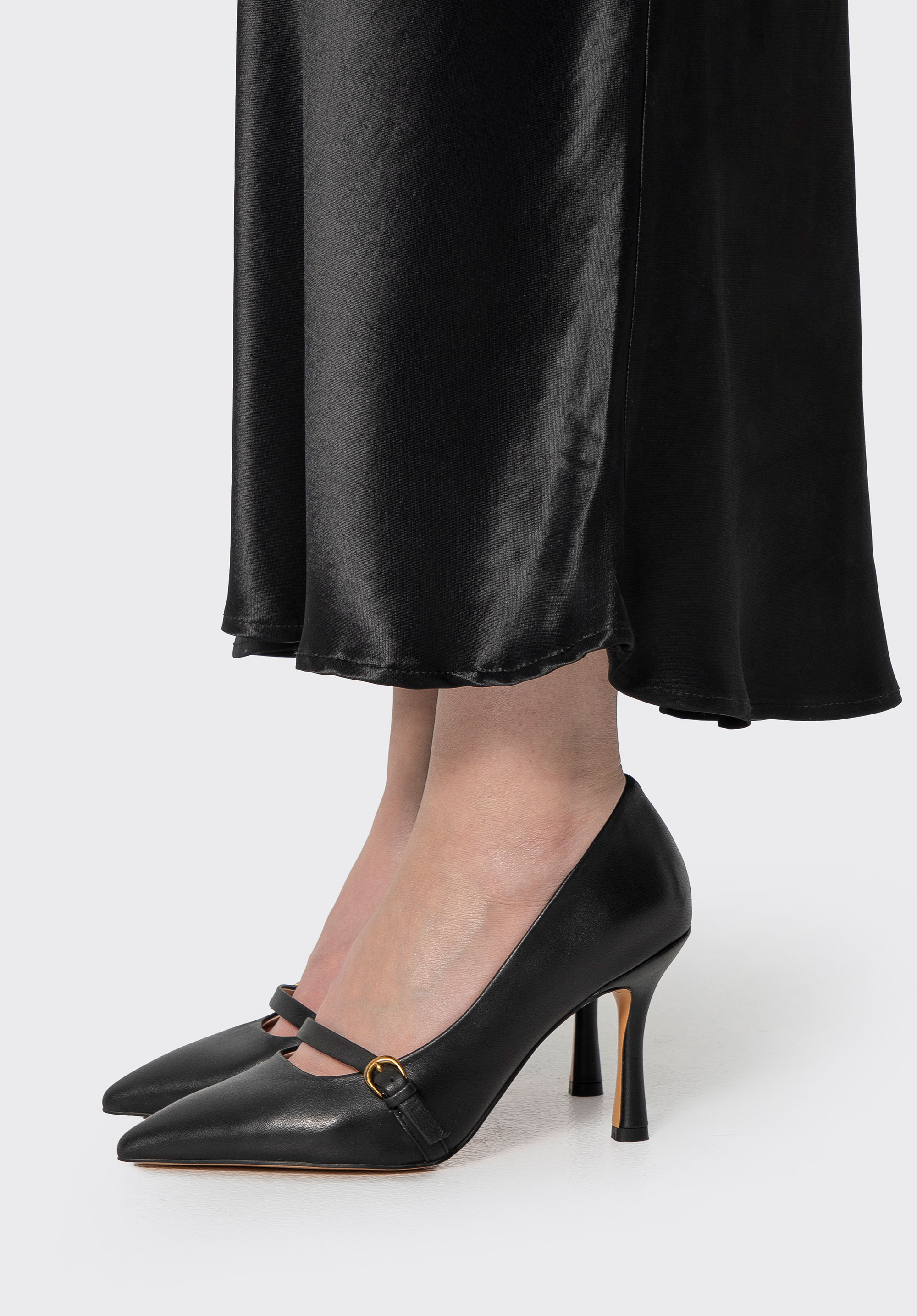 Damen Lederpumps mit Riemen schwarz