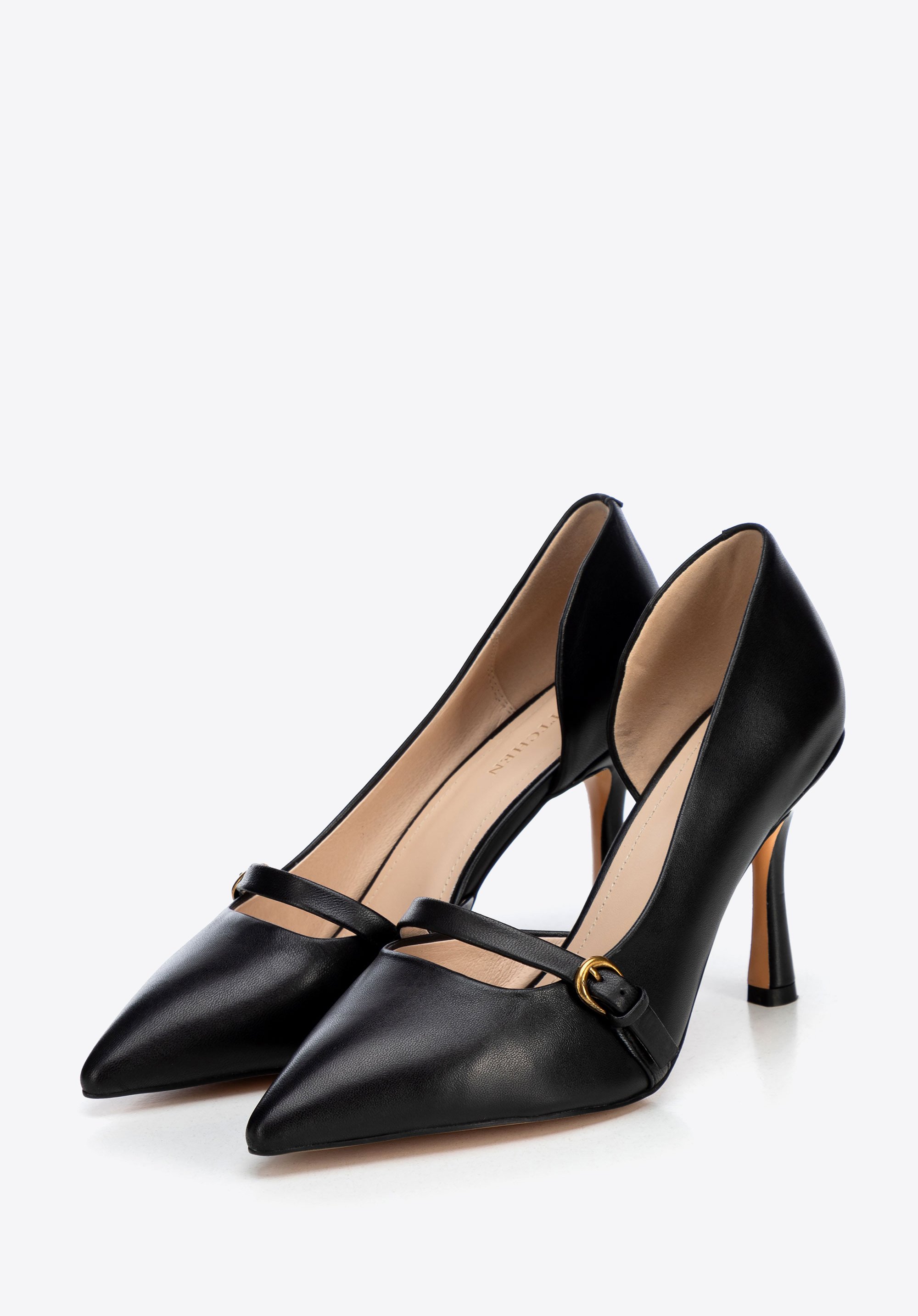 Damen Lederpumps mit Riemen, schwarz, 100-D-510-1-35, Bild 1