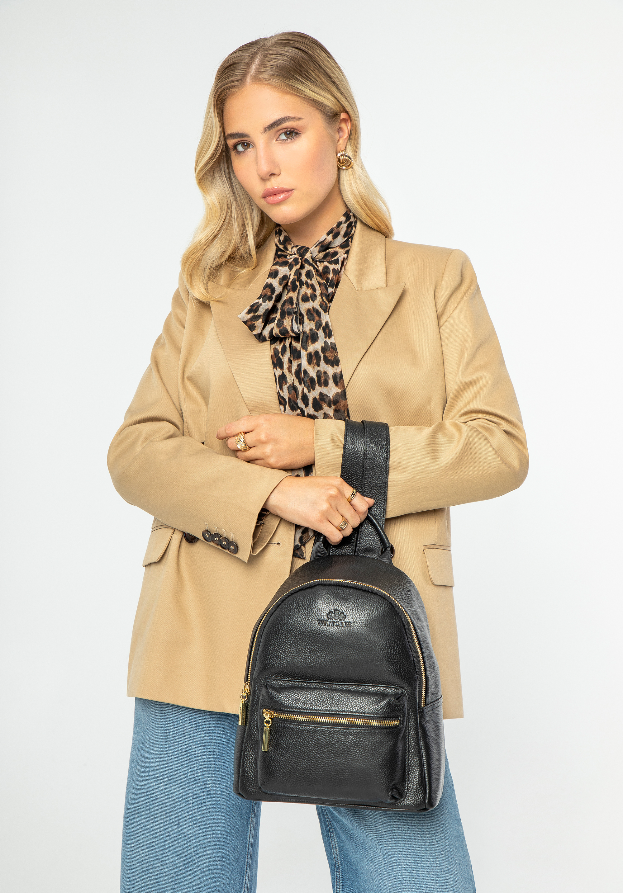 Damen-Lederrucksack mit Fronttasche, schwarz, 99-4E-642-1, Bild 1