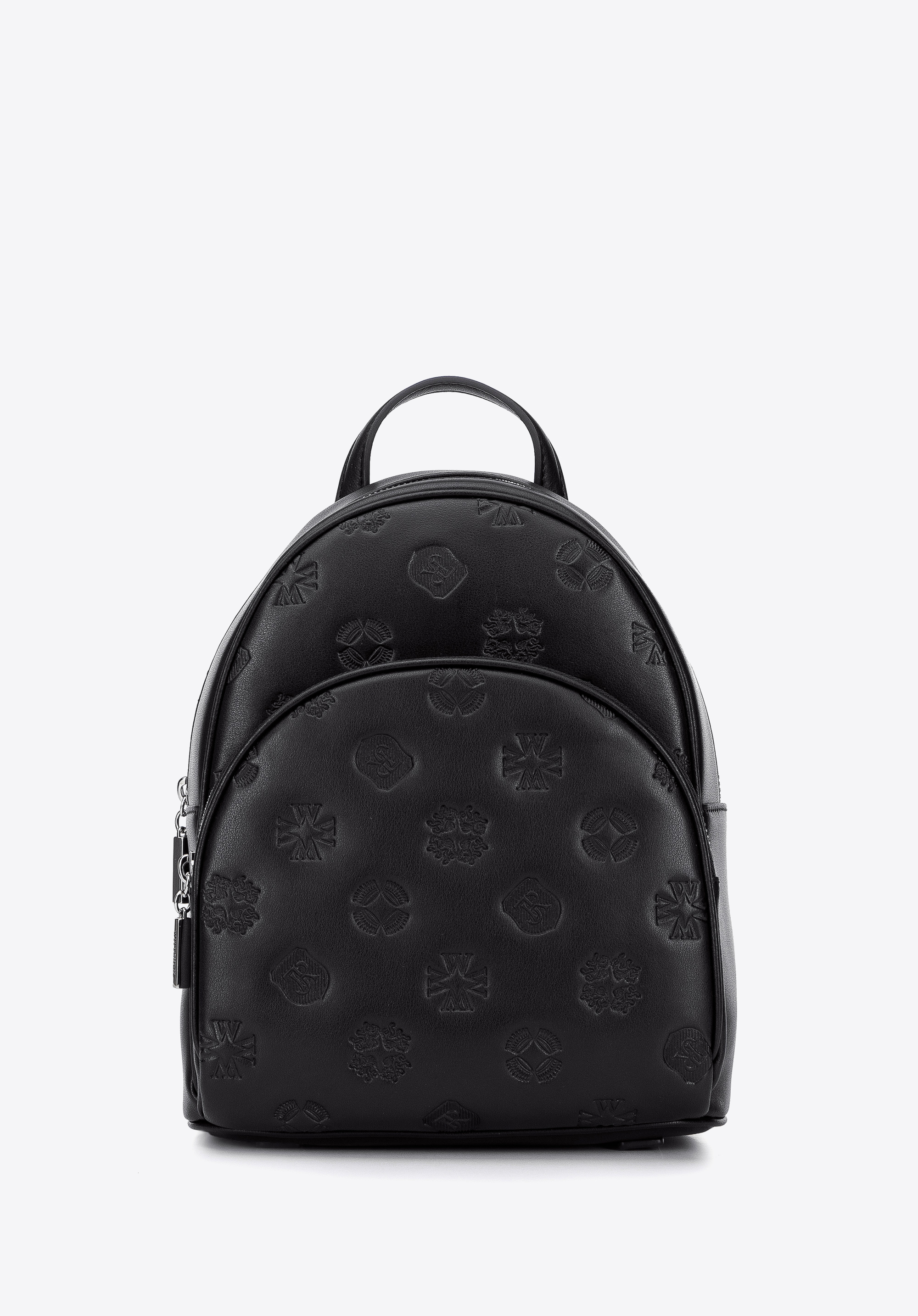 Damen-Lederrucksack mit Monogramm klein, schwarz, 95-4E-637-1, Bild 1