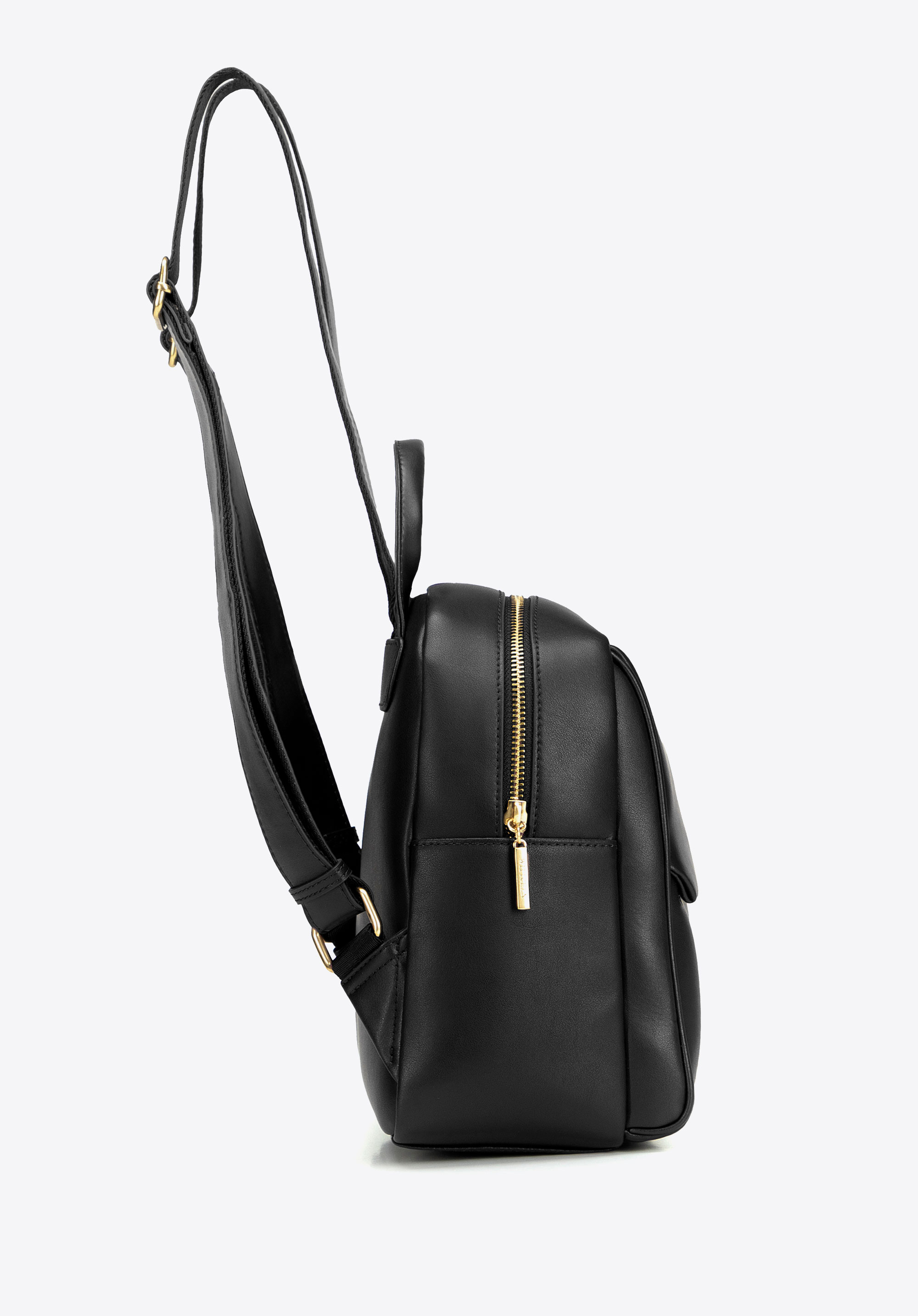 Damen-Lederrucksack mit Vordertasche, schwarz, 103-4E-210-1, Bild 1