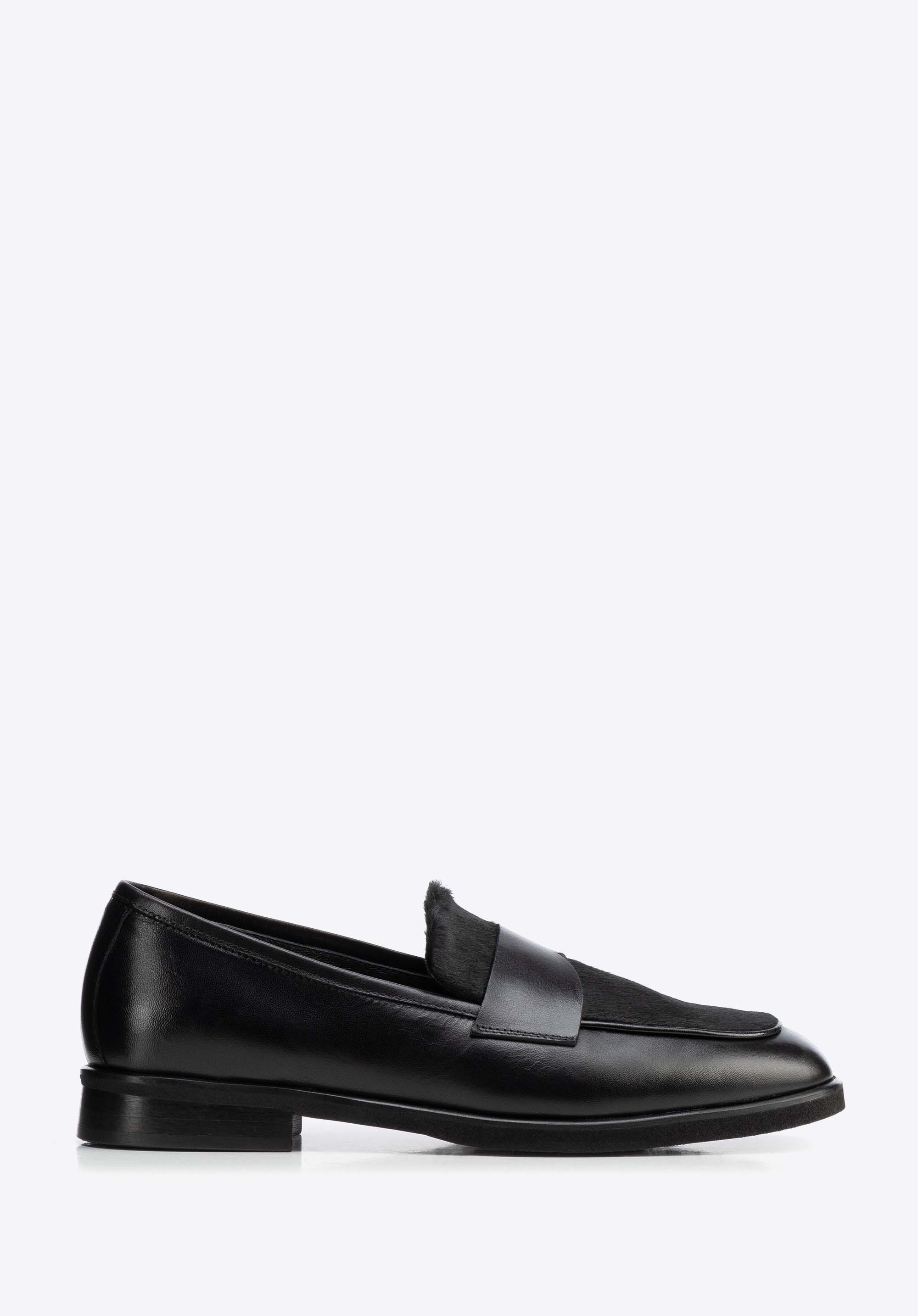 Damen-Lederslipper mit dekorativem Fellbesatz am Leder, schwarz, 103-D-102-1-36, Bild 1