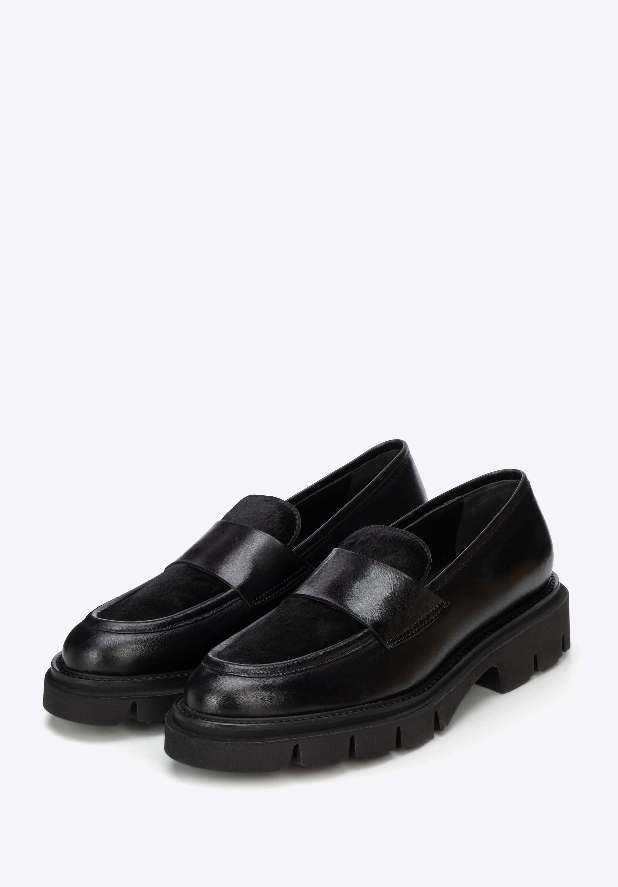 Damen-Lederslipper mit Fellbesatz am Leder, schwarz, 103-D-101-1-36, Bild 1