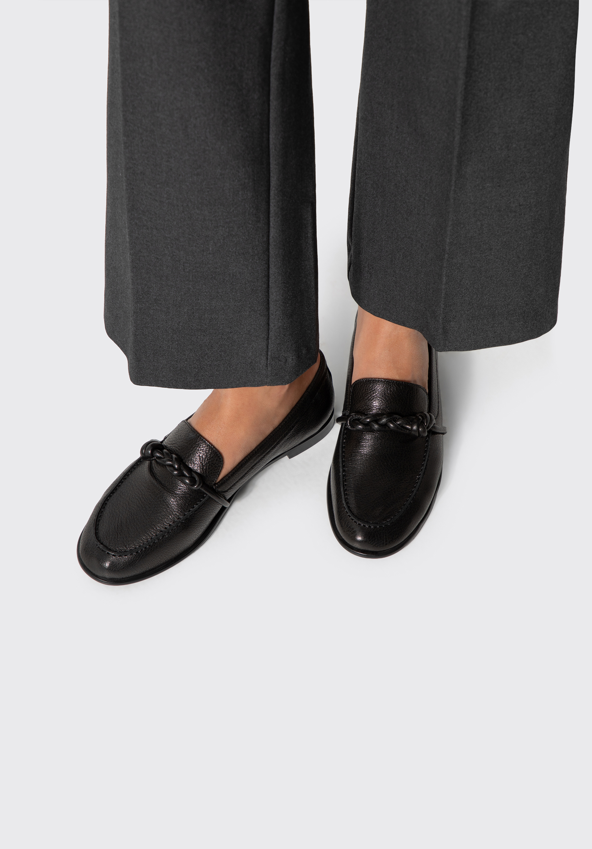 Damen-Lederslipper mit Flechtdetail, schwarz, 103-D-364-1-36, Bild 1