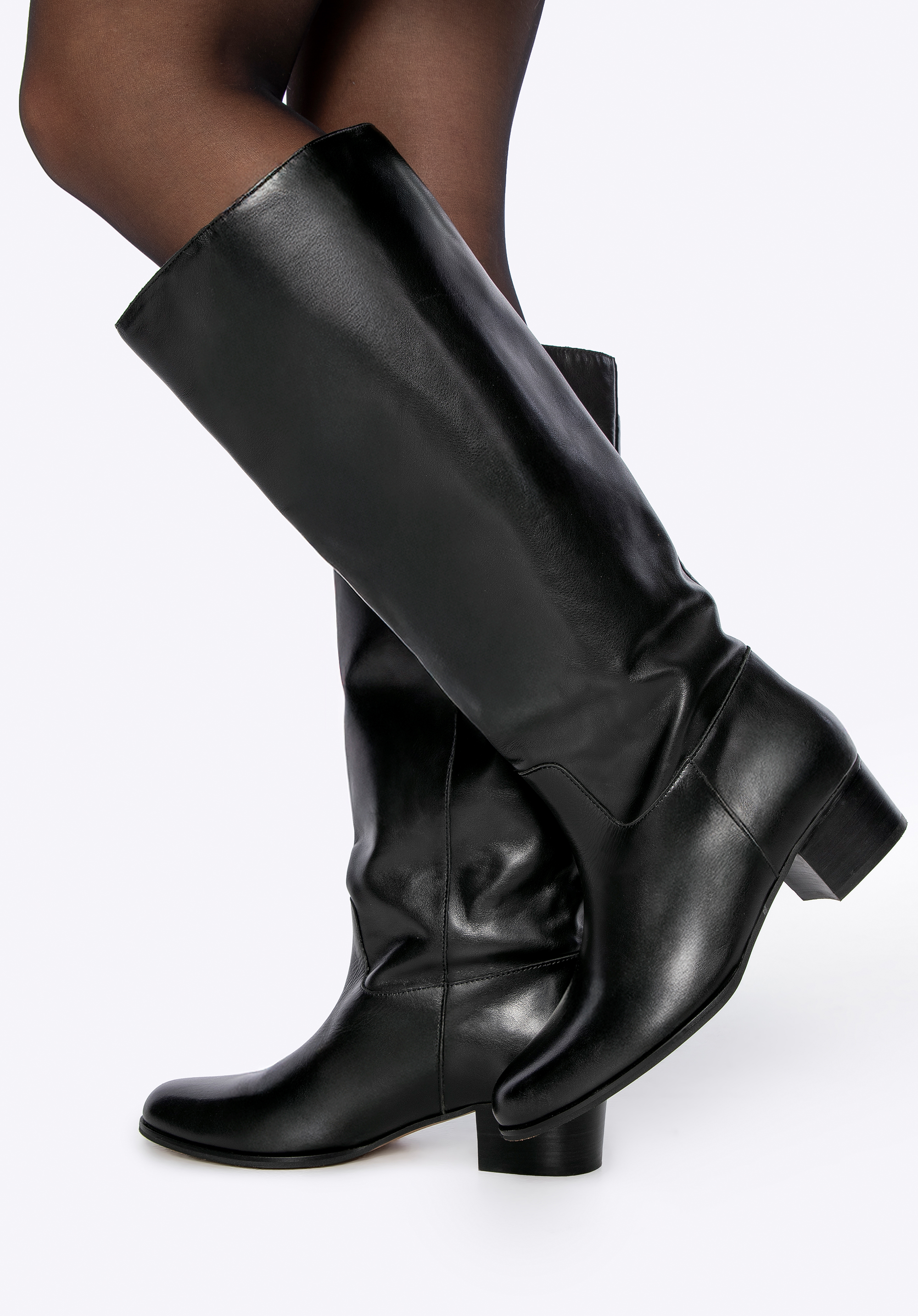 Damen Lederstiefel mit Blockabsatz, schwarz, 101-D-352-1-35, Bild 1