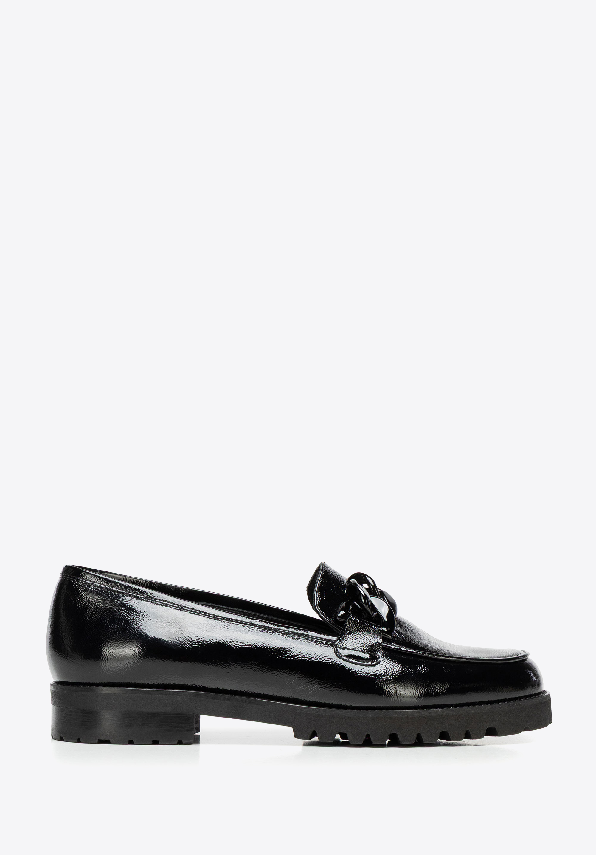 Damen Lack-Loafer mit Kettenverzierung, schwarz, 101-D-107-1-39, Bild 1