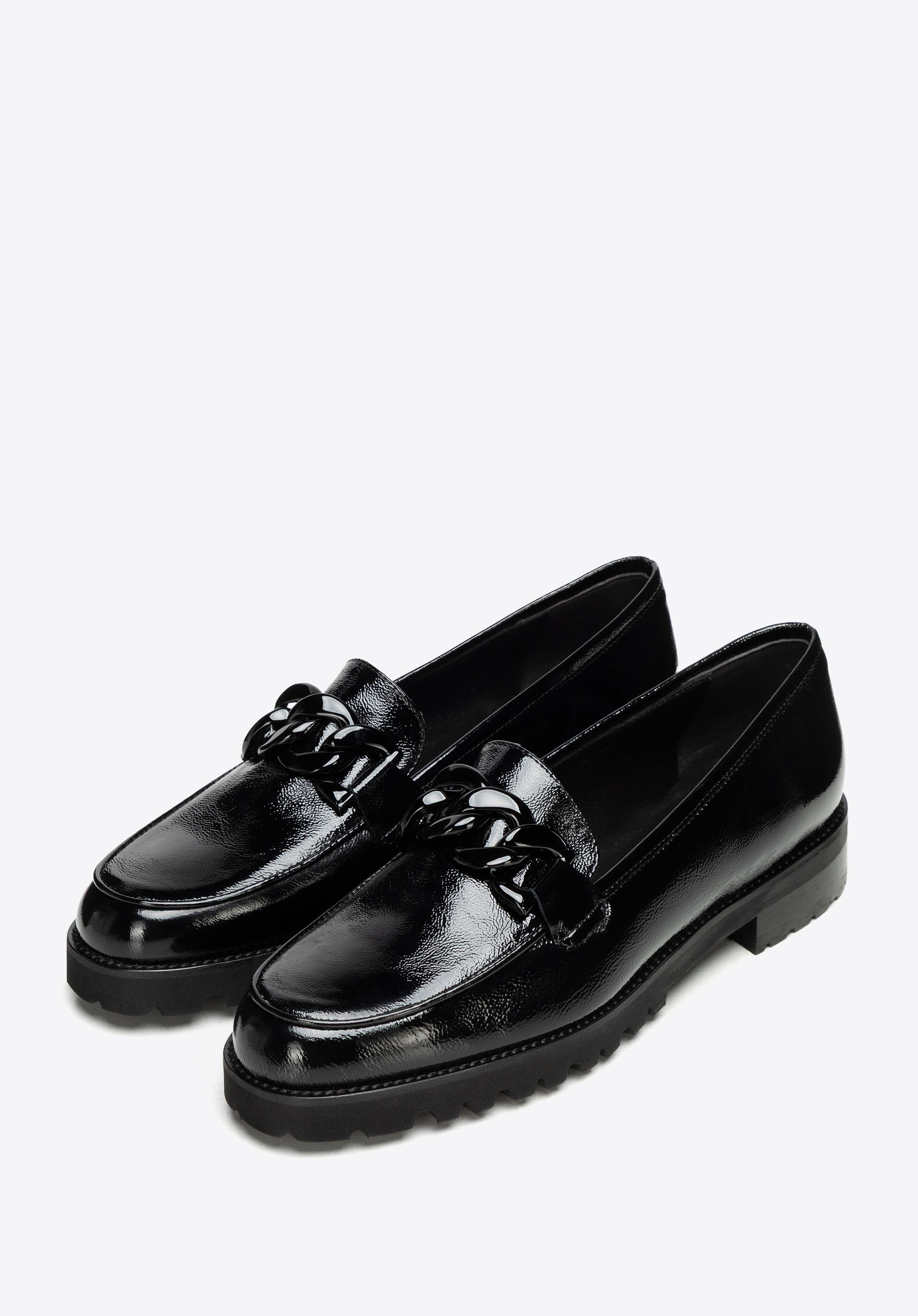 Damen Lack-Loafer mit Kettenverzierung, schwarz, 101-D-107-1-39, Bild 1